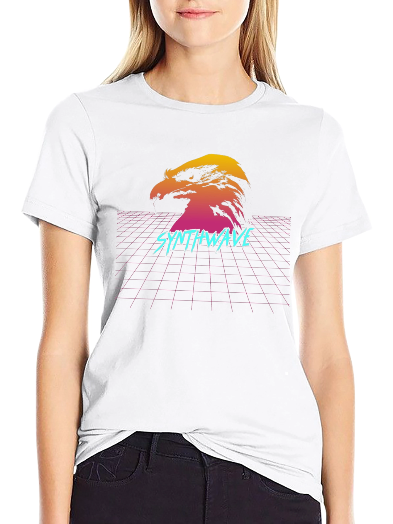 Black Synthwave Eagle Graphic T-Shirt - Retro Style view 9
