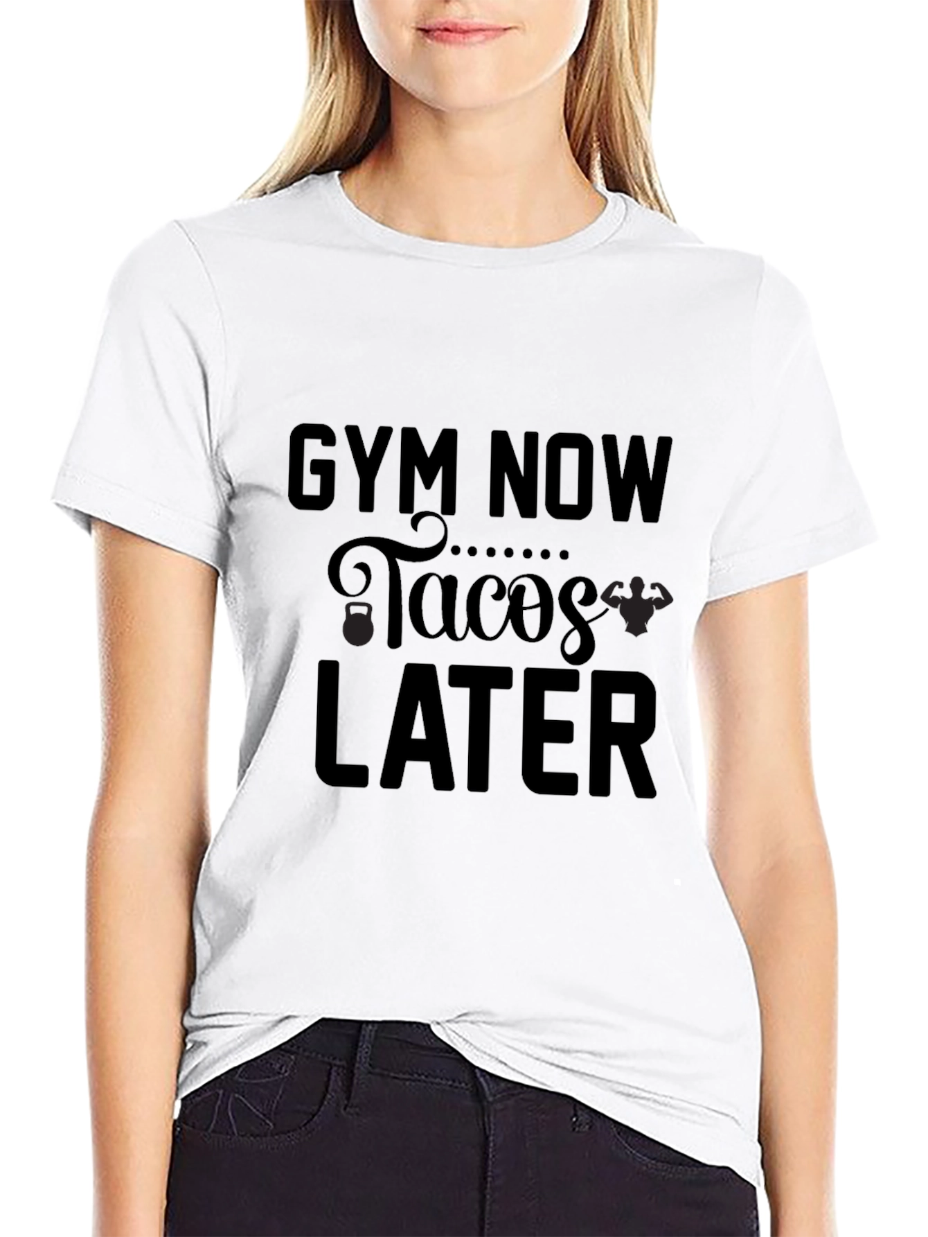 Black Gym Now Tacos Later Black Graphic Tee view 9