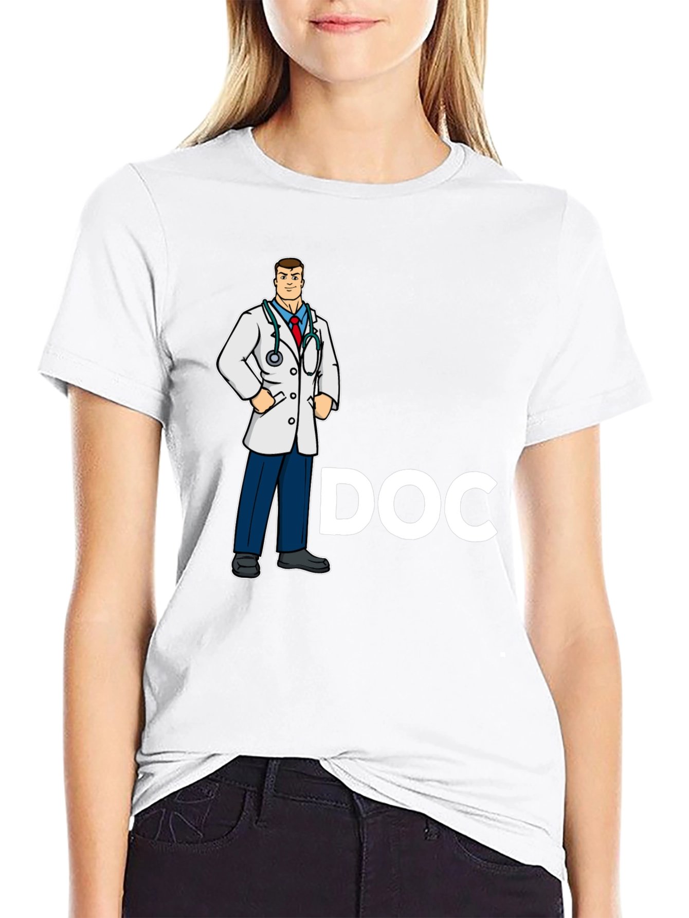 Black Doctor Cartoon Graphic Black T-Shirt view 9