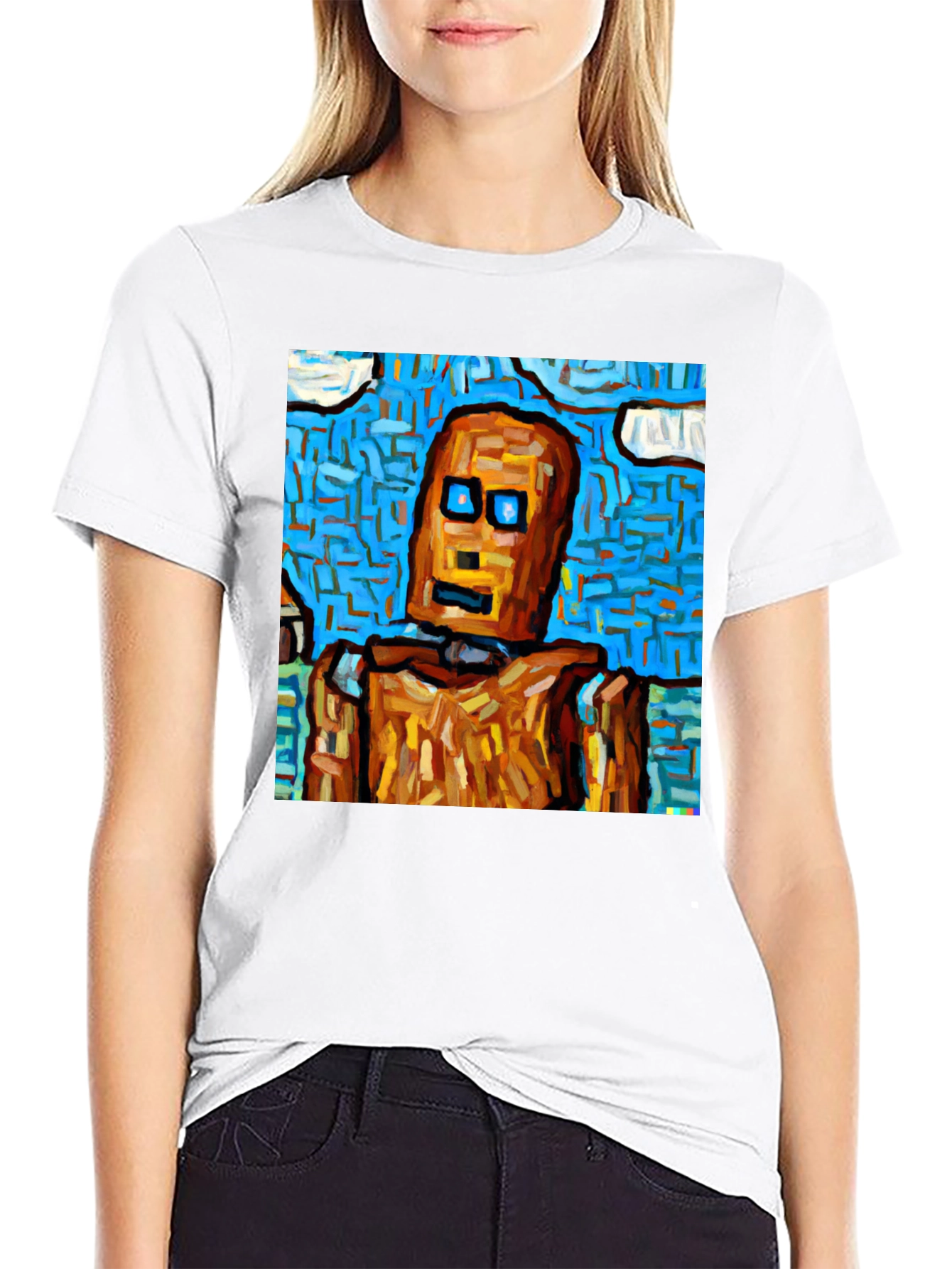 Black Abstract Robot Graphic Tee - Black Cotton T-Shirt view 9