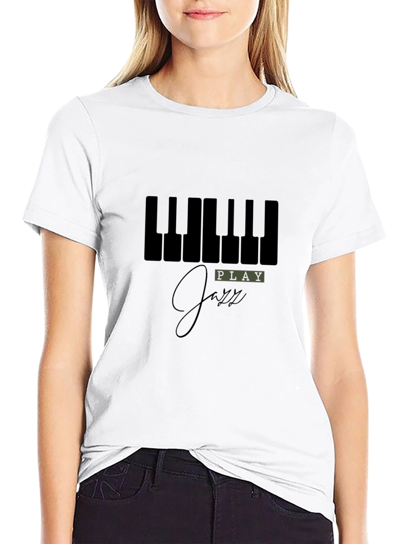 Black Play Jazz Piano Keys Graphic Black T-Shirt view 9
