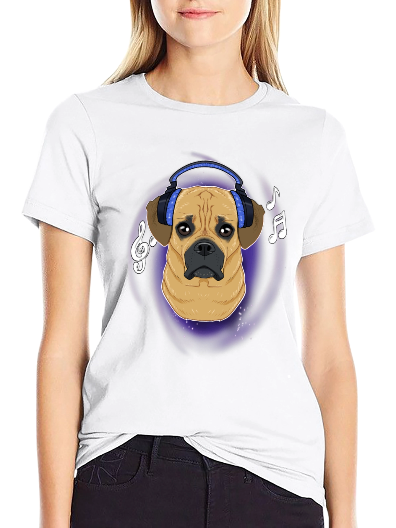 Black Dog DJ T-Shirt - Musical Puggle Design view 9