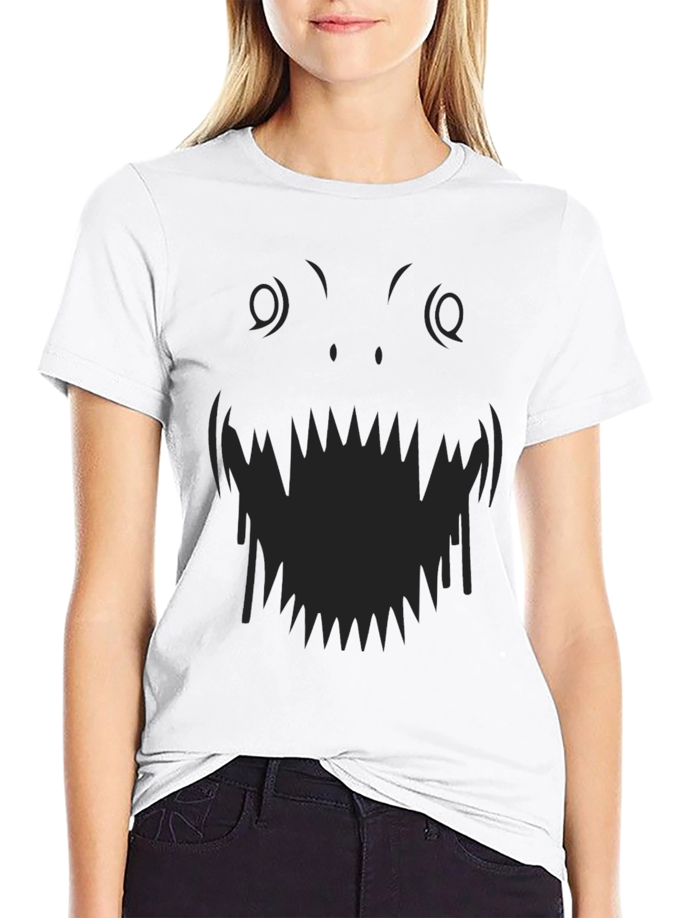 Black Monster Face Graphic Tee - Black Cotton T-Shirt view 9