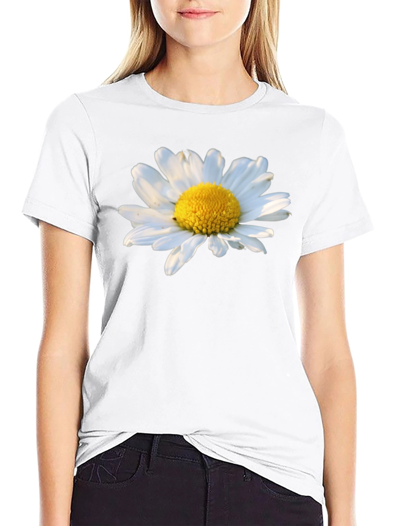 Black Daisy Flower Graphic Tee - Black Cotton T-Shirt view 9