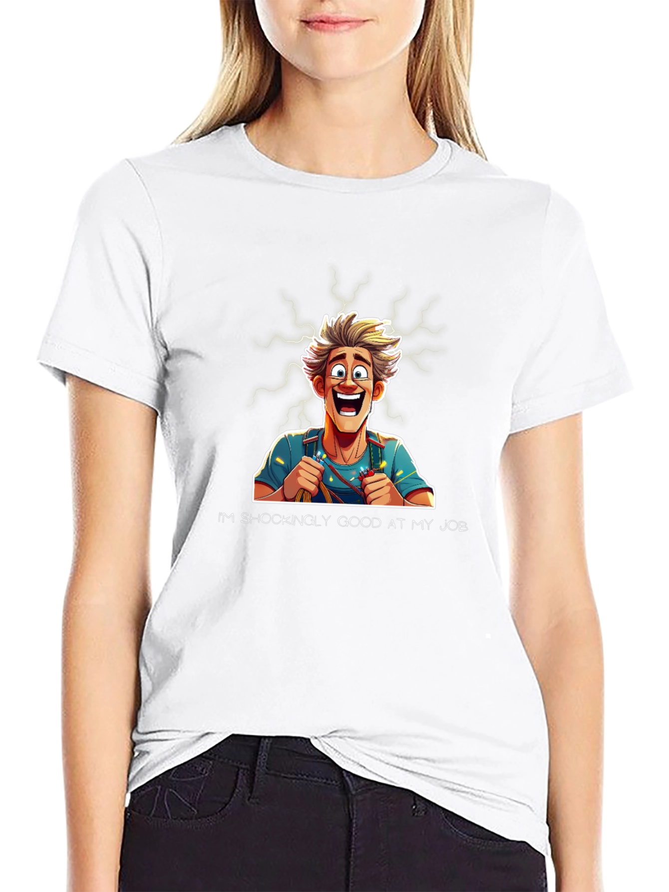 Black Funny Electrician Cartoon T-Shirt view 9