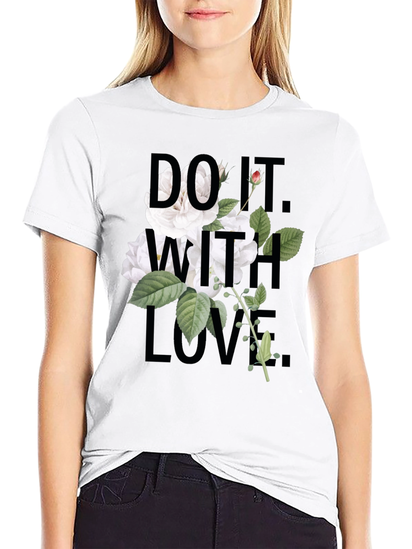 Black Floral 'Do It With Love' Black T-Shirt view 9