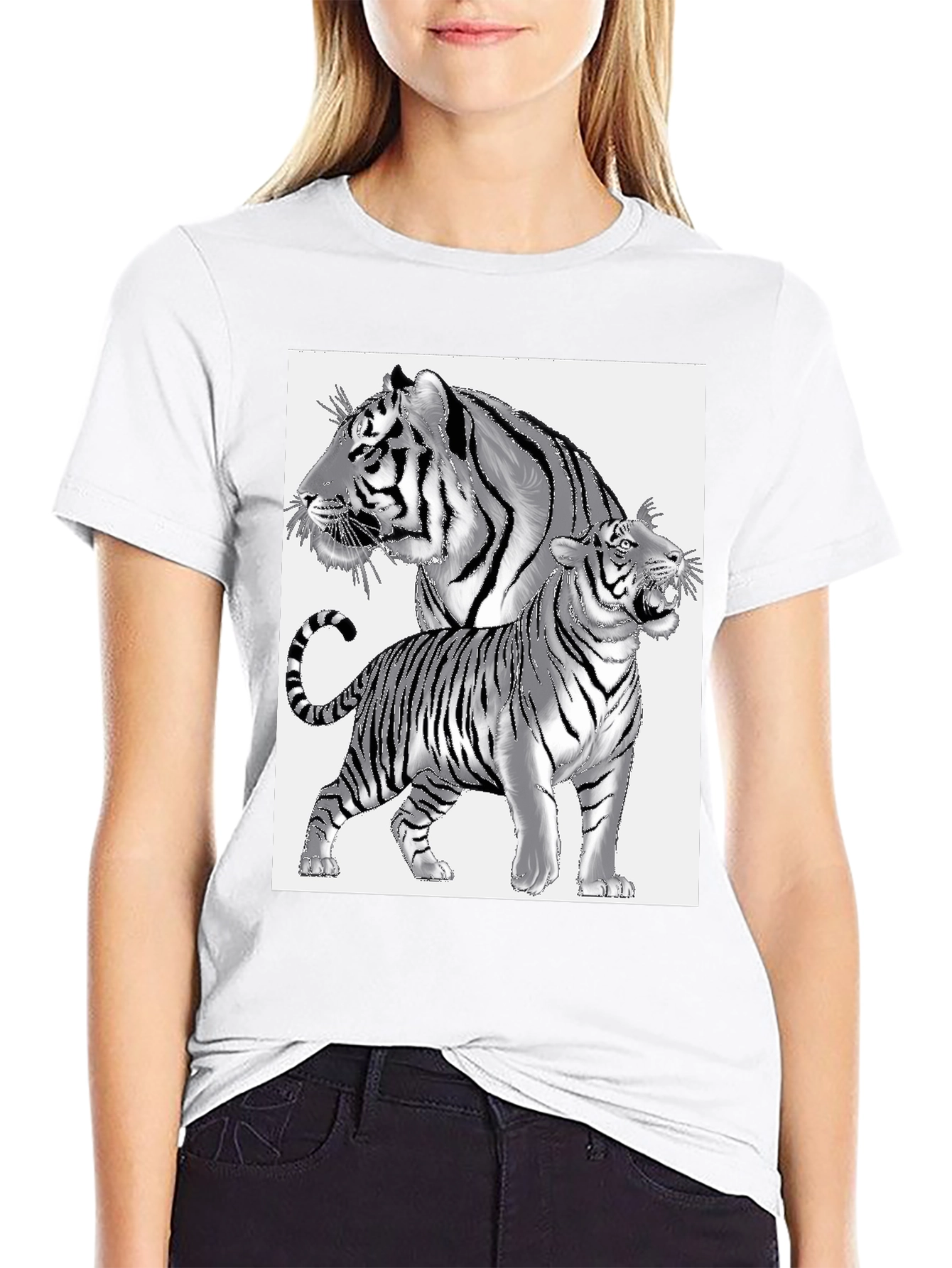 Black Tiger Graphic Print Men's Black T-Shirt view 9