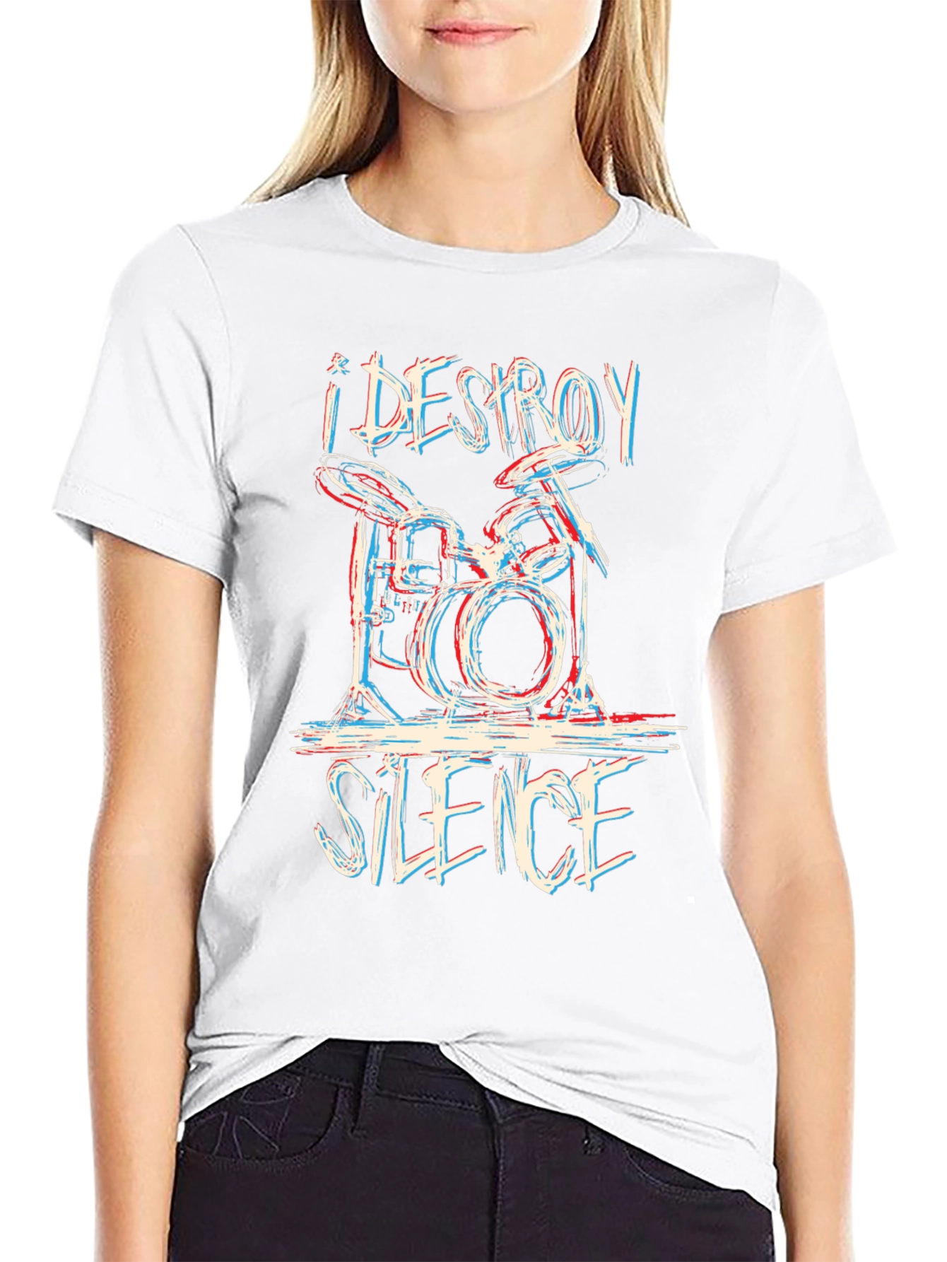 Black I Destroy Silence Drum T-Shirt - Black view 9