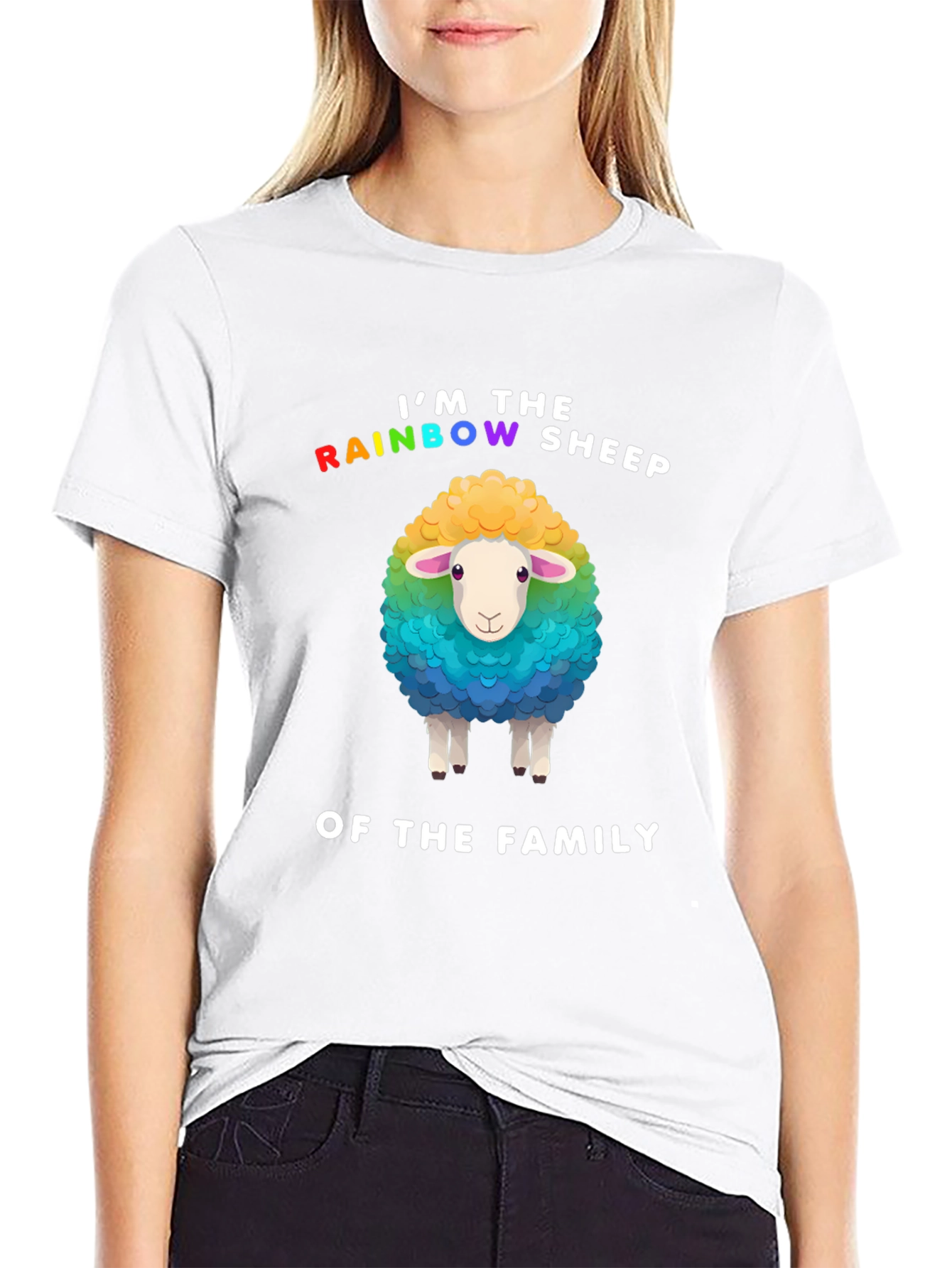 Black Rainbow Sheep Family Pride T-Shirt view 9