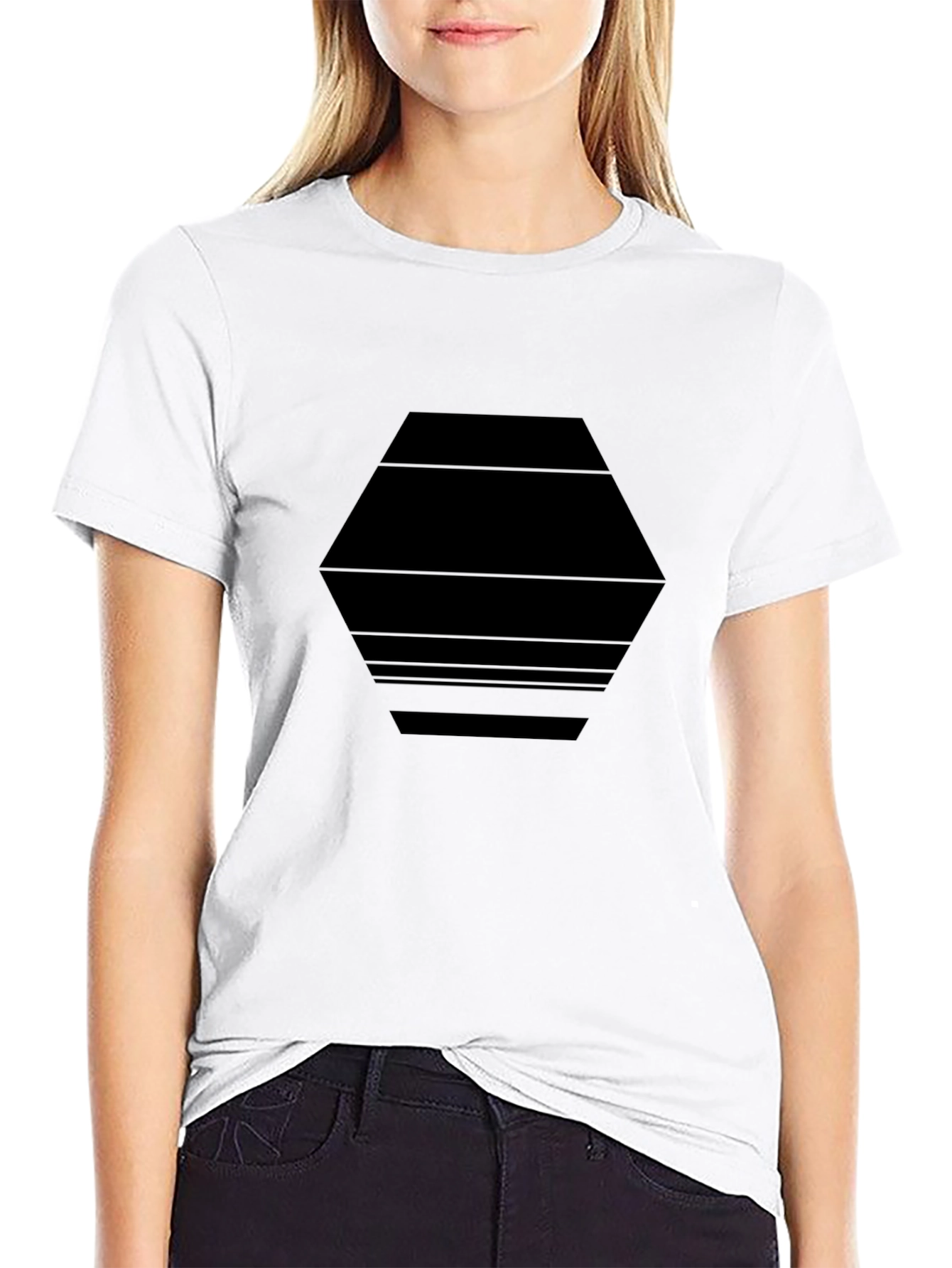 Black Modern Black Hexagon Graphic Tee - Stylish Casual Wear view 9