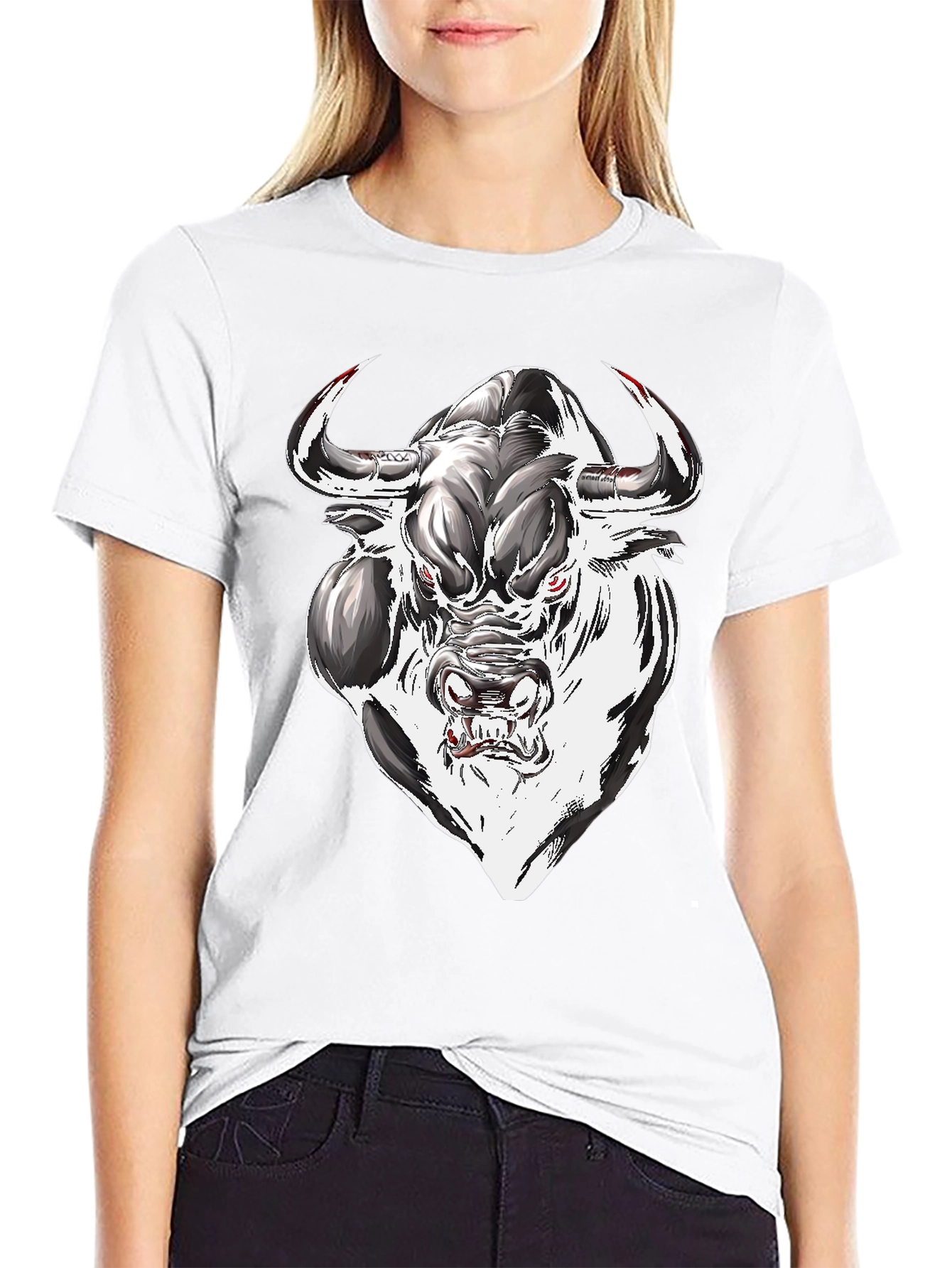 Black Men's Graphic Tee - Bull Design view 9