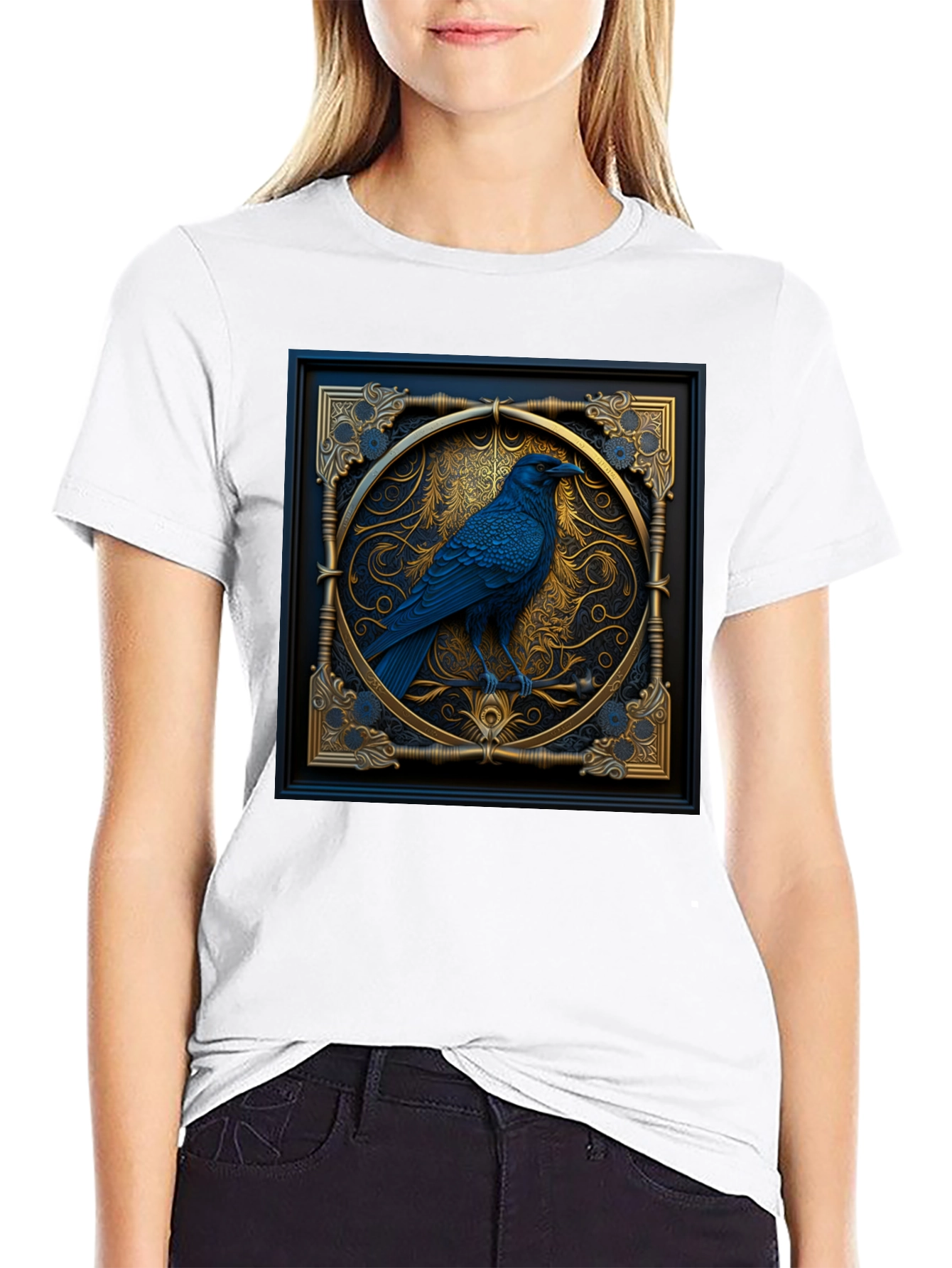 Black Raven Framed Graphic Tee - Gothic Style view 9