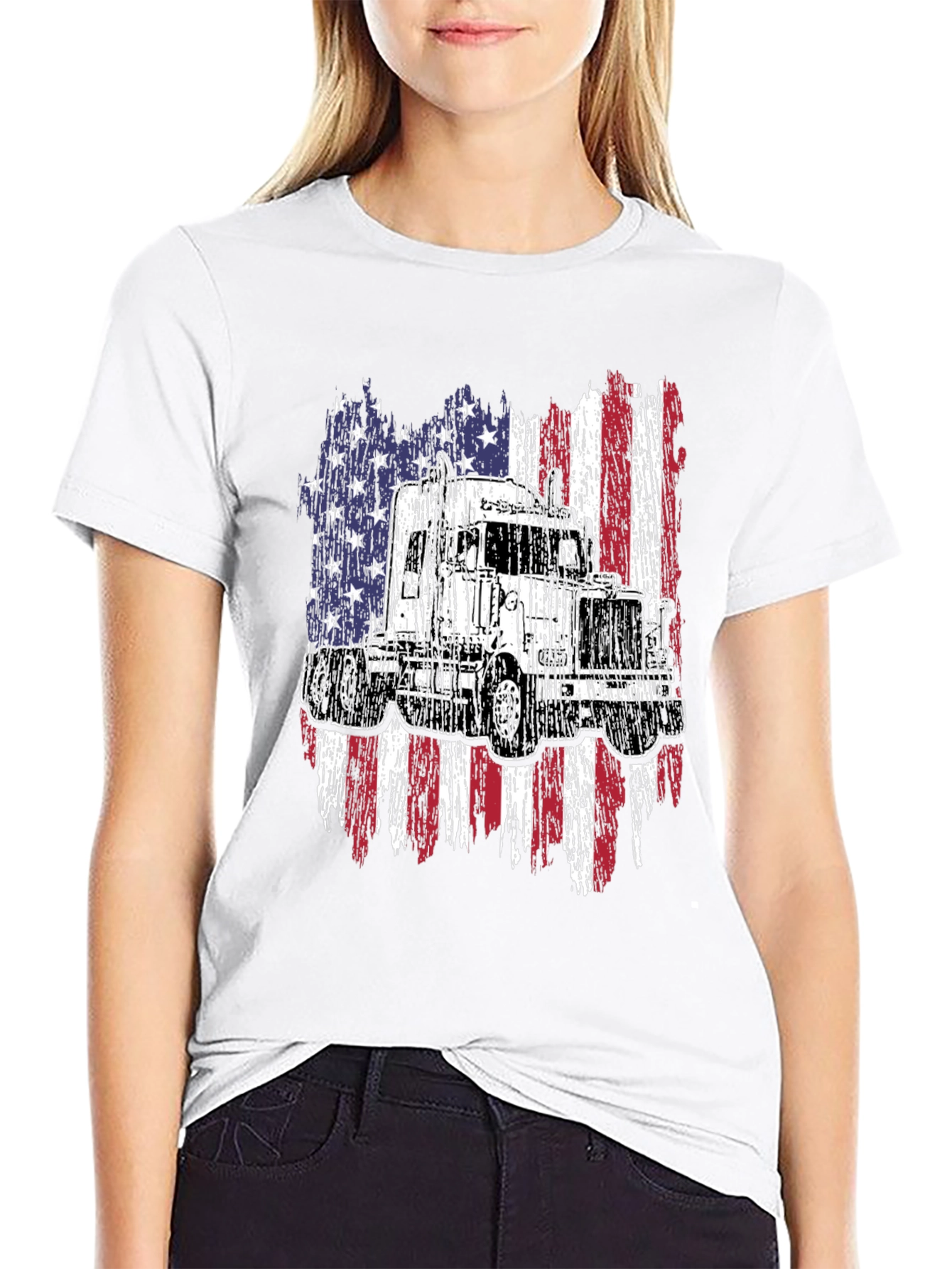 Black Trucker USA Flag Graphic T-Shirt view 9