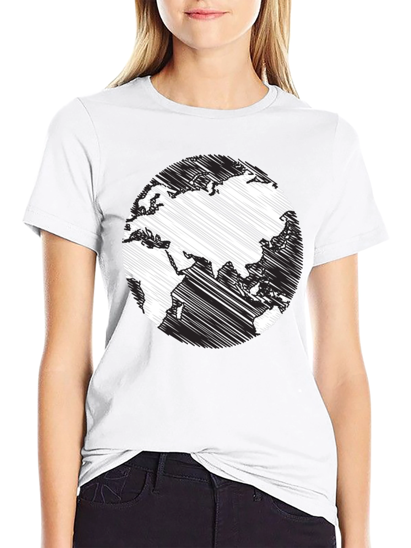 Black Earth Scribble Print Crew Neck Tee - Casual Black T-Shirt view 9