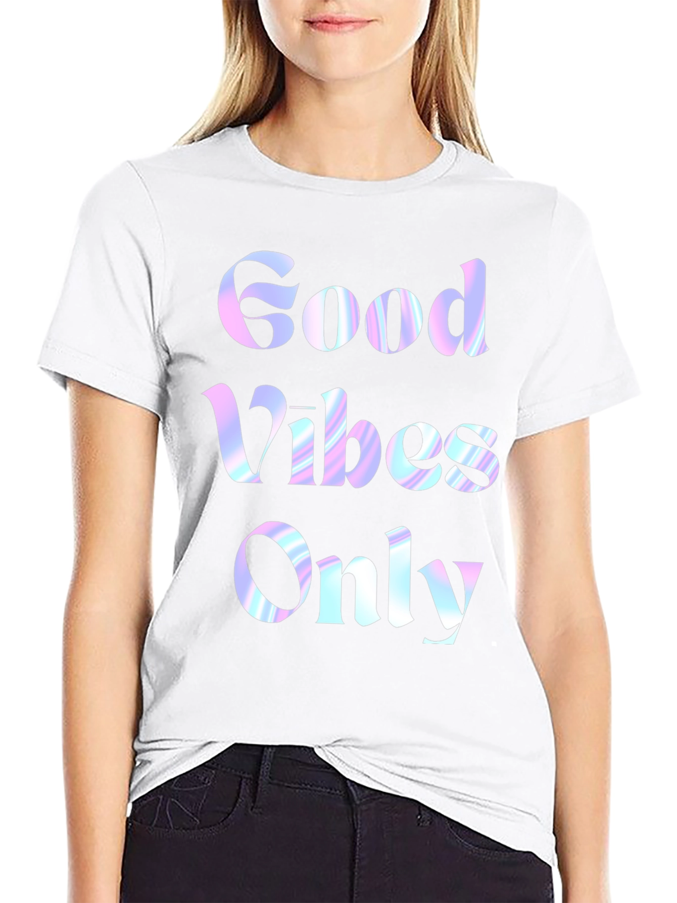 Black Good Vibes Only Graphic Tee - Black Cotton T-Shirt view 9