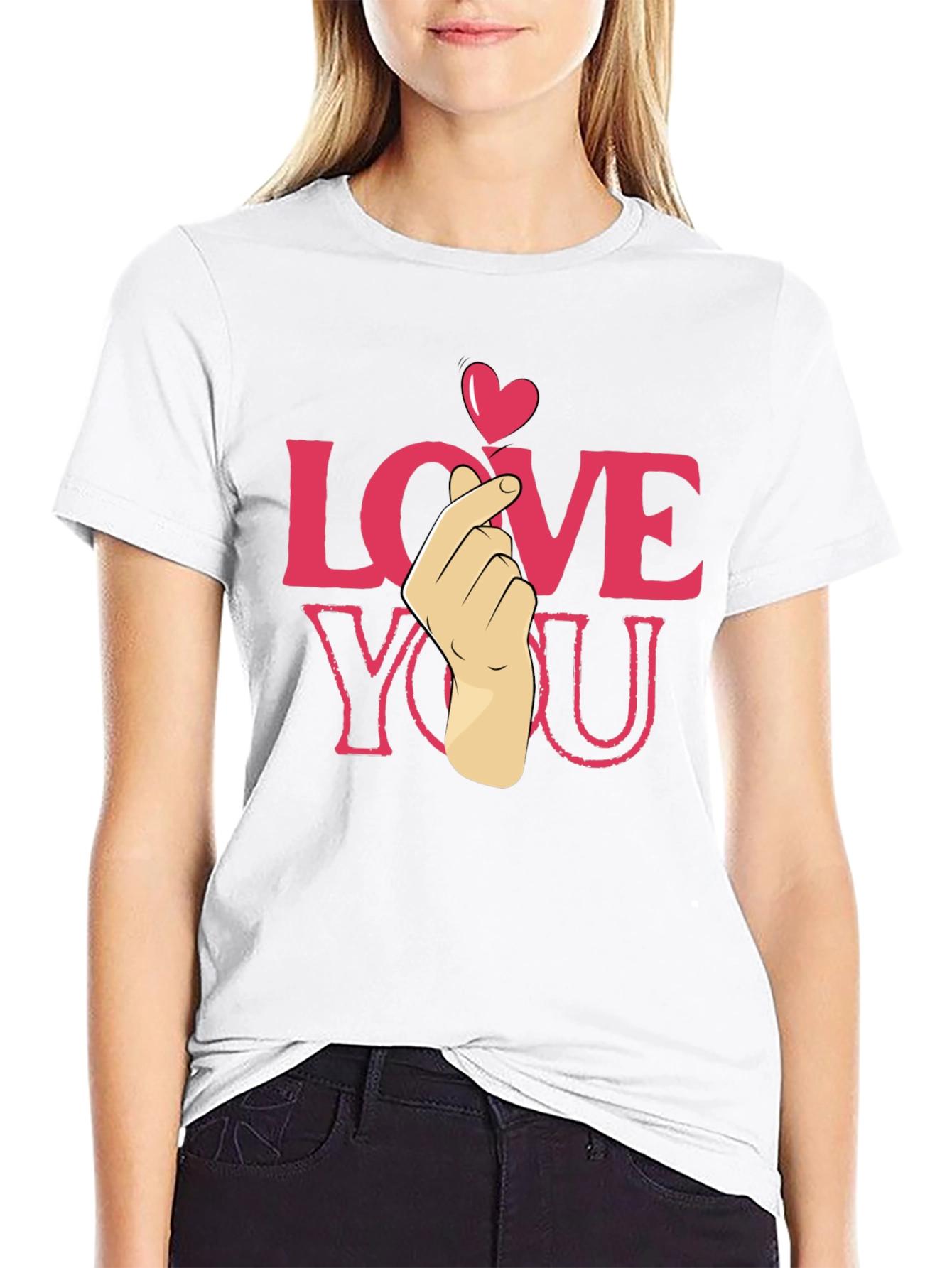 Black Love You Heart Finger T-Shirt - Cute & Trendy view 9