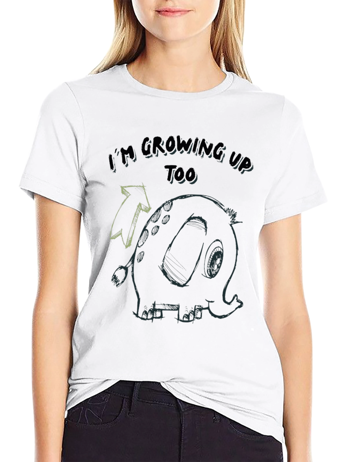 Black Growing Up Tee - Elephant Cartoon Black T-Shirt view 9