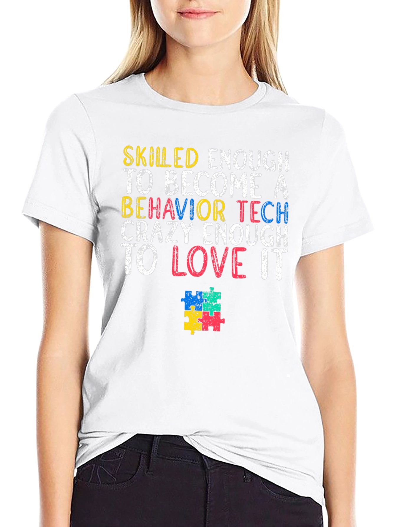 Black Behavior Tech Autism Puzzle Piece T-Shirt view 9