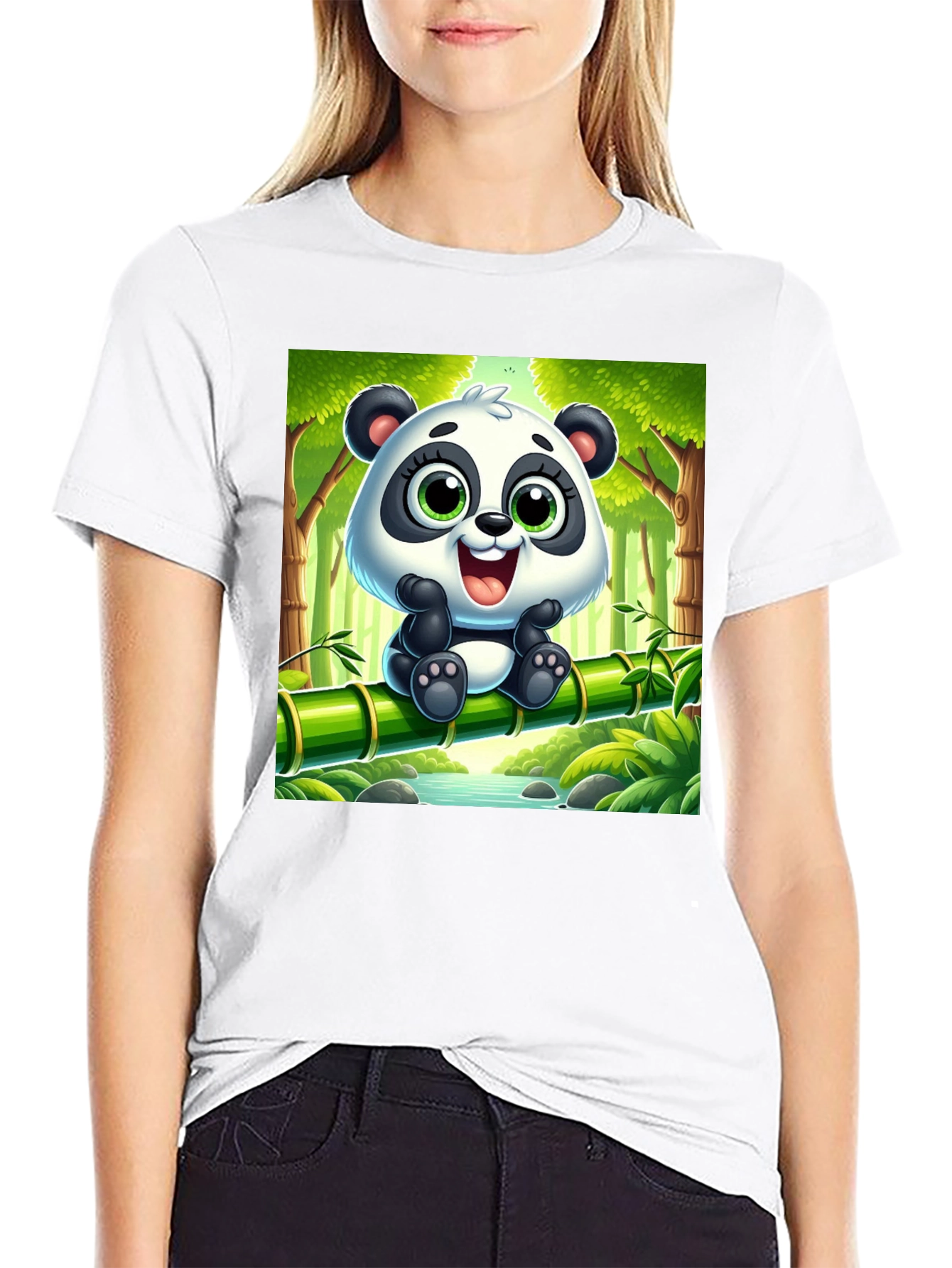 Black Cute Cartoon Panda T-Shirt view 9
