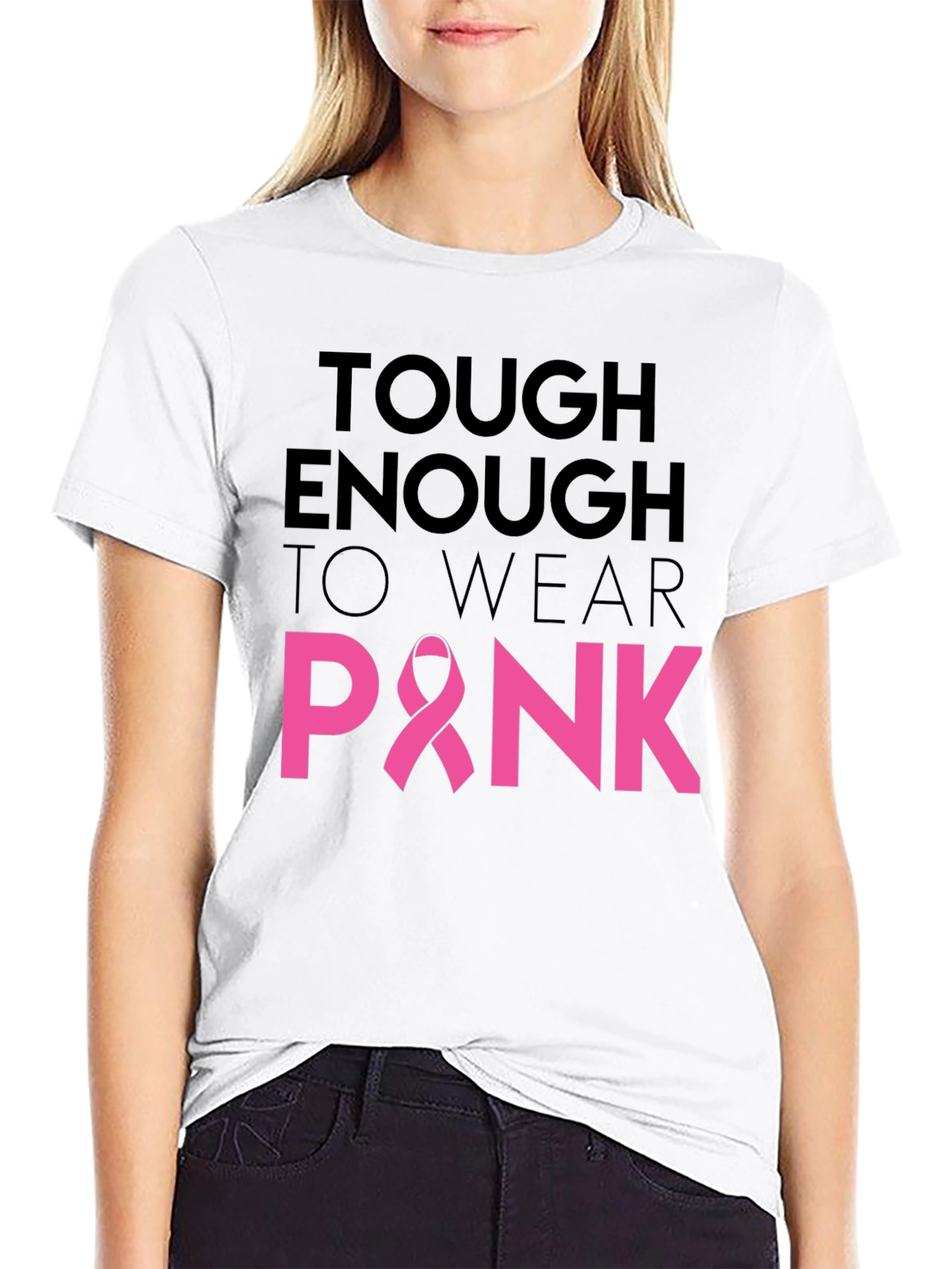 Black Tough Enough To Wear Pink Ribbon T-Shirt view 9
