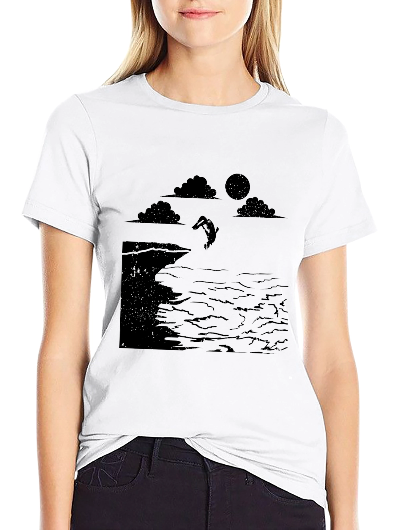 Black Black Cliff Diver Graphic Tee - Unique Design view 9