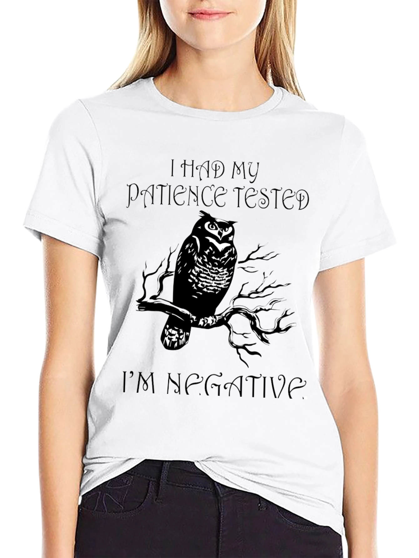 Black Patience Tested Owl T-Shirt - Negative Attitude Style view 9