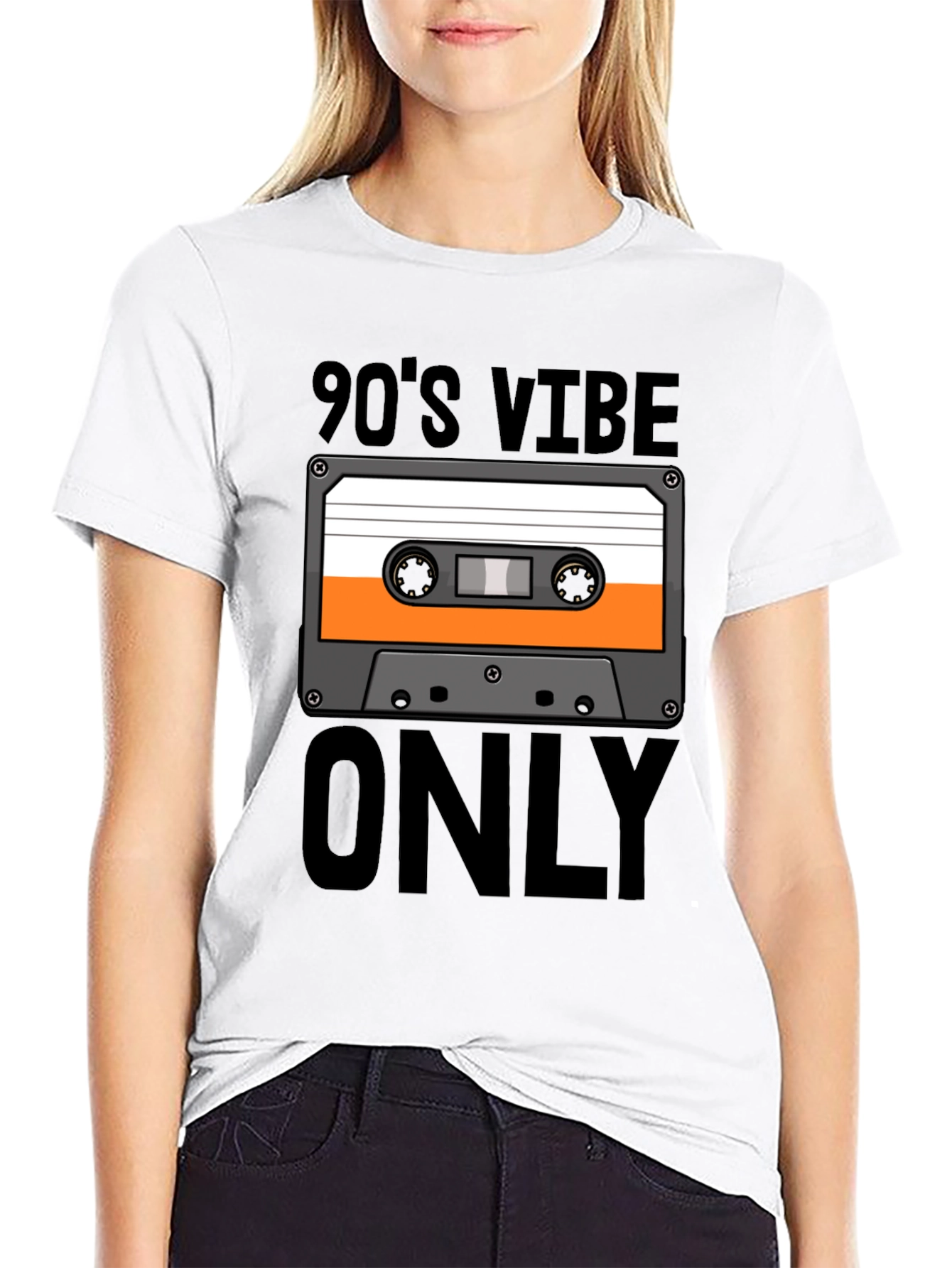Black 90's Vibe Only Cassette Tape T-Shirt - Retro Style Tee view 9