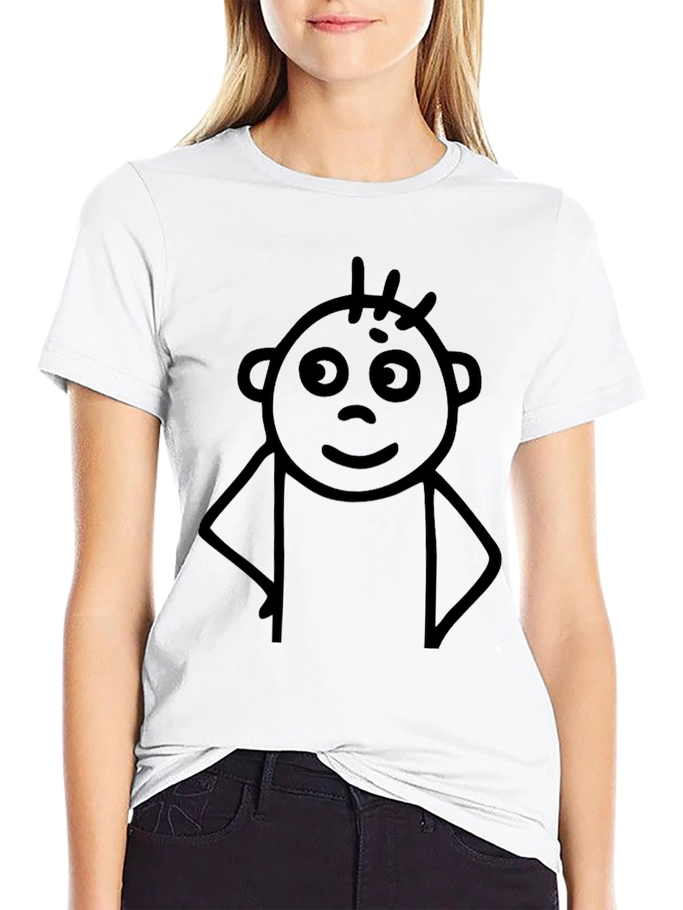 Black Black T-Shirt with Funny Stick Figure Design view 9