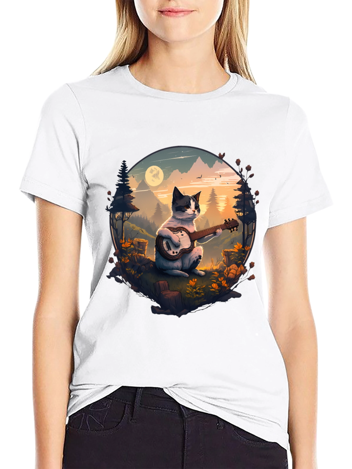 Black Cat Guitarist Graphic Tee - Mountain Serenade view 9