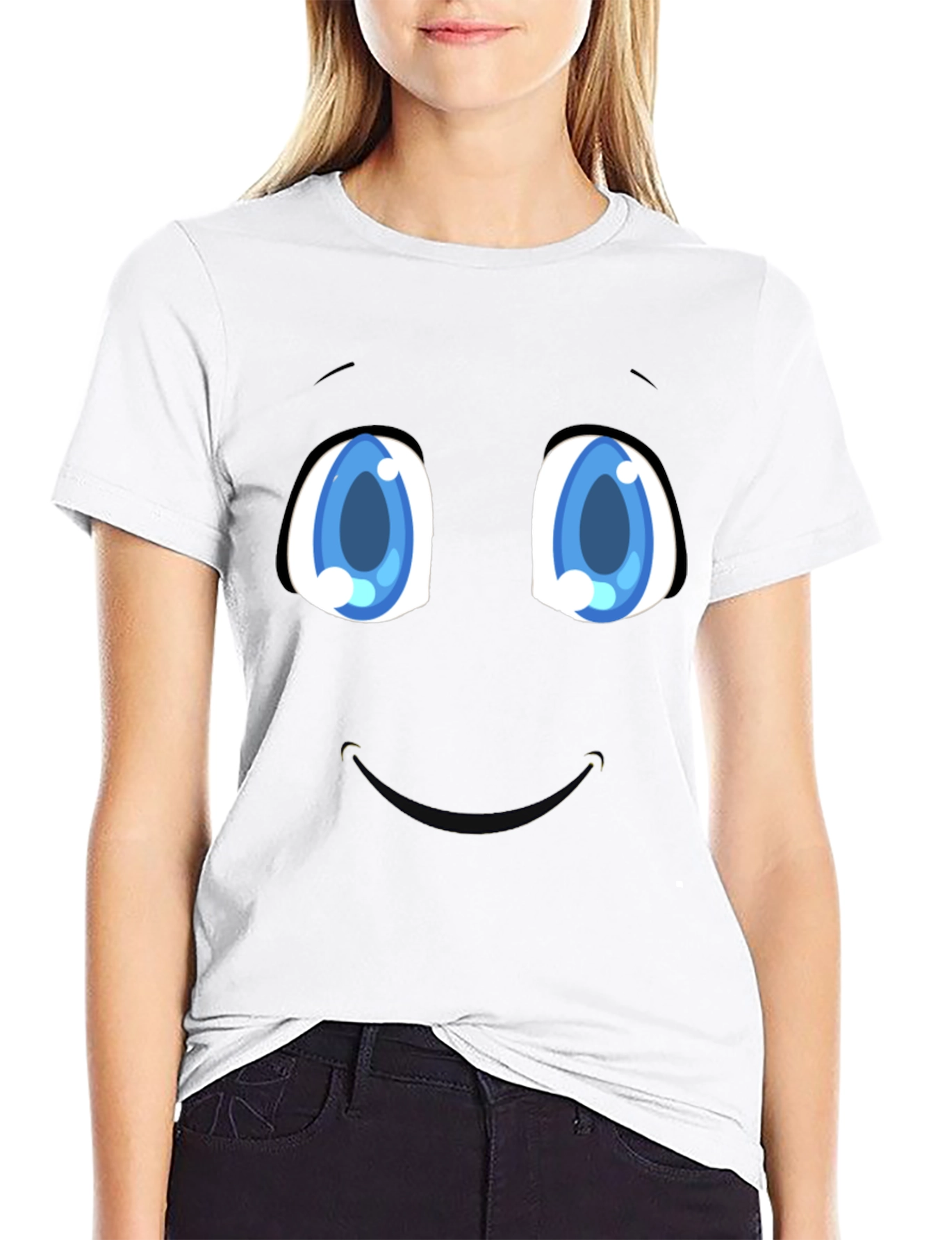 Black Funny Cartoon Face Black T-Shirt view 9