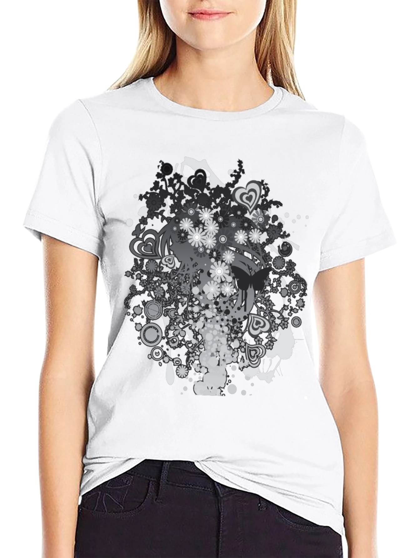 Black Floral Graphic Print Black T-Shirt view 9