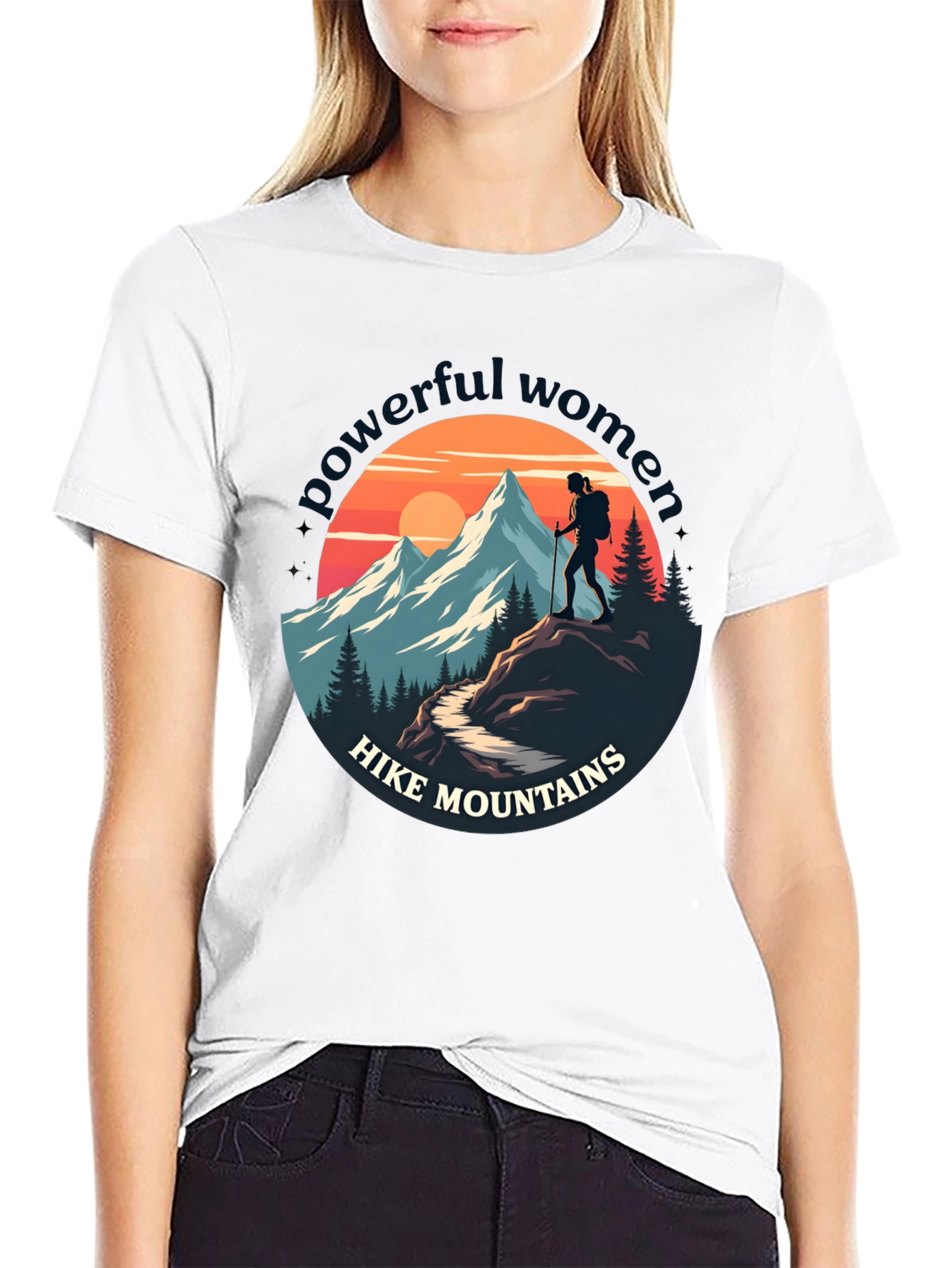 Black Powerful Women Hike Mountains Graphic Tee view 9