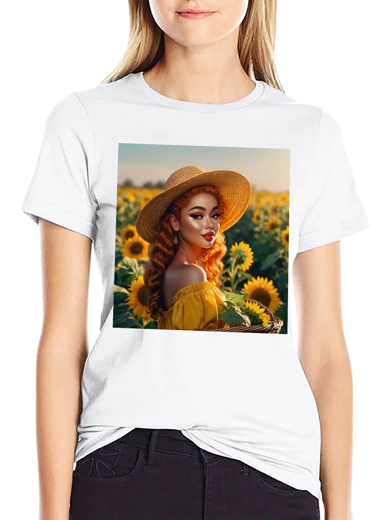 Black Sunflower Girl Graphic Tee - Black Cotton Blend view 9