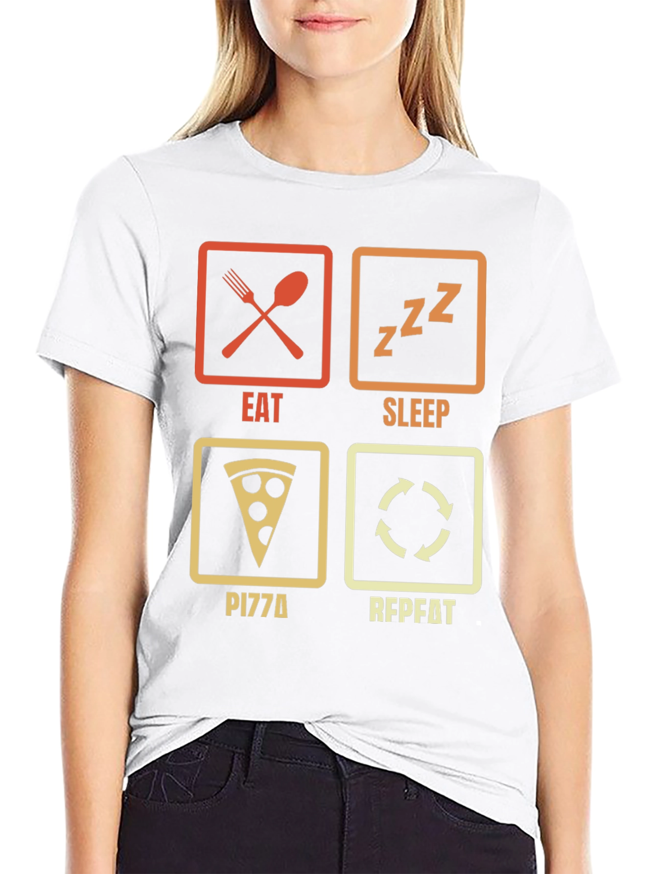 Black Eat Sleep Pizza Repeat T-Shirt - Funny Foodie Tee view 9