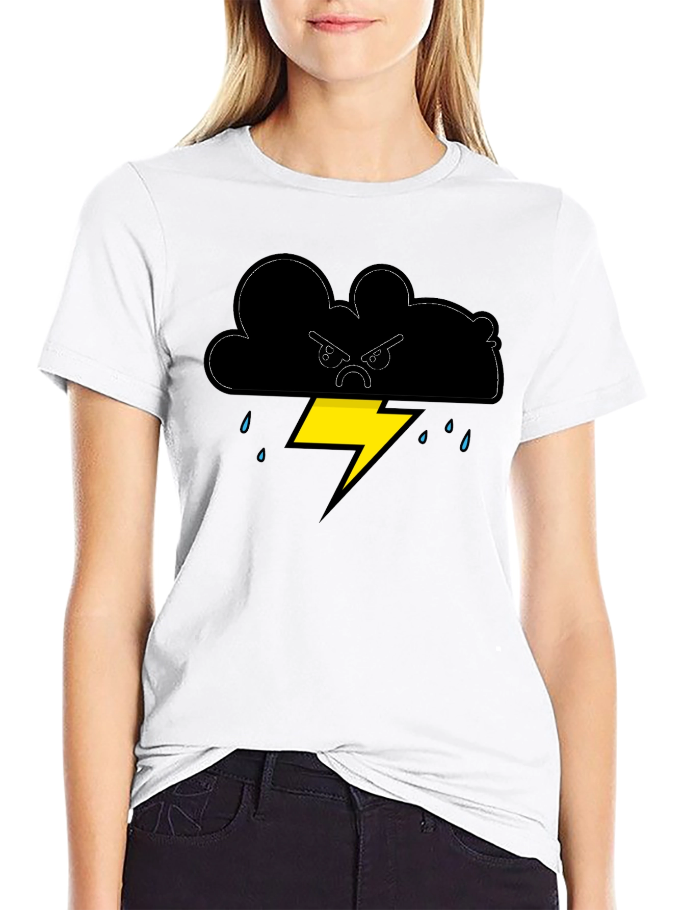 Black Angry Cloud Lightning Bolt Graphic Tee view 9