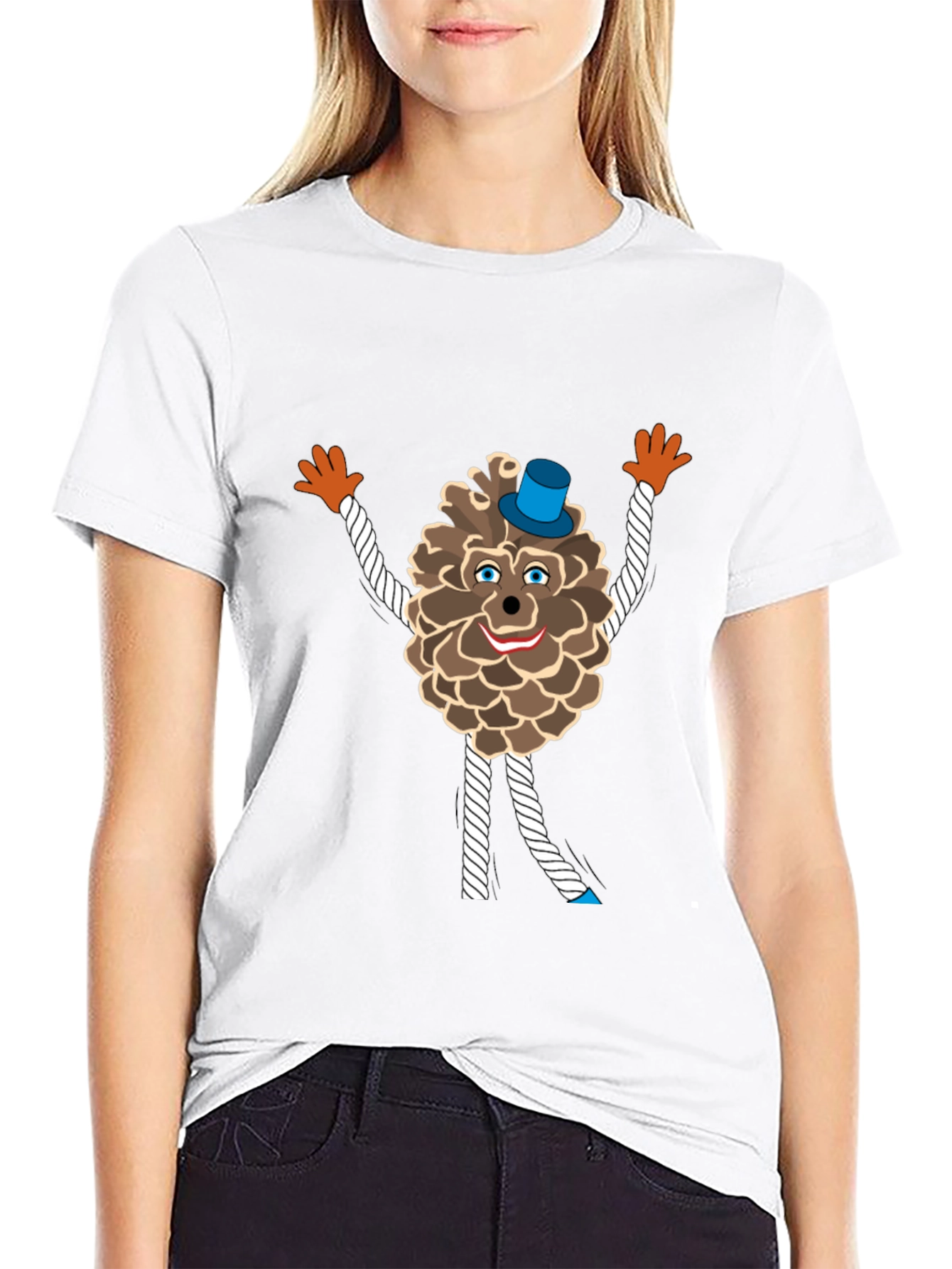 Black Fun Pine Cone Cartoon T-Shirt view 9