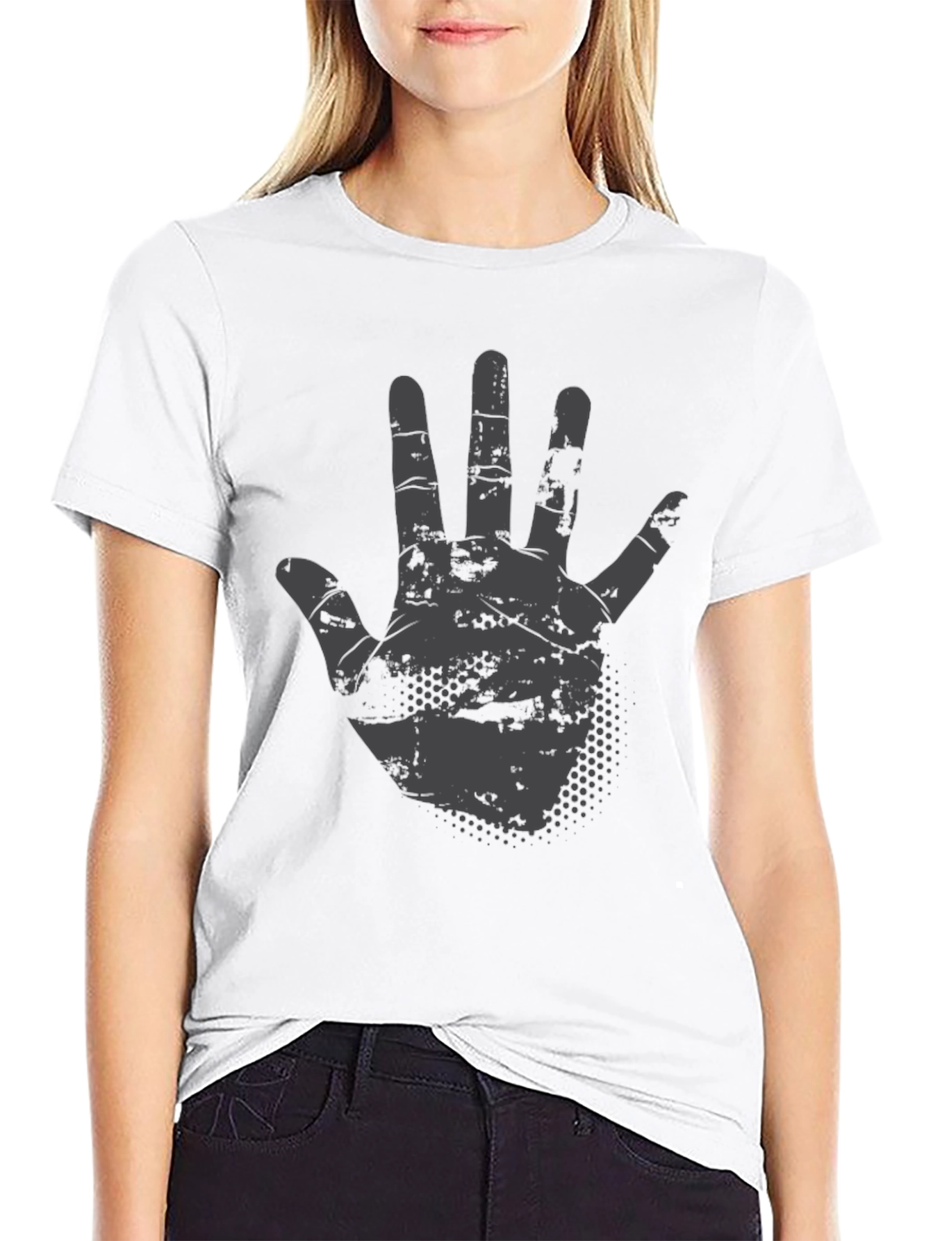 Grunge Hand Graphic T-Shirt - Black Crew Neck - 9