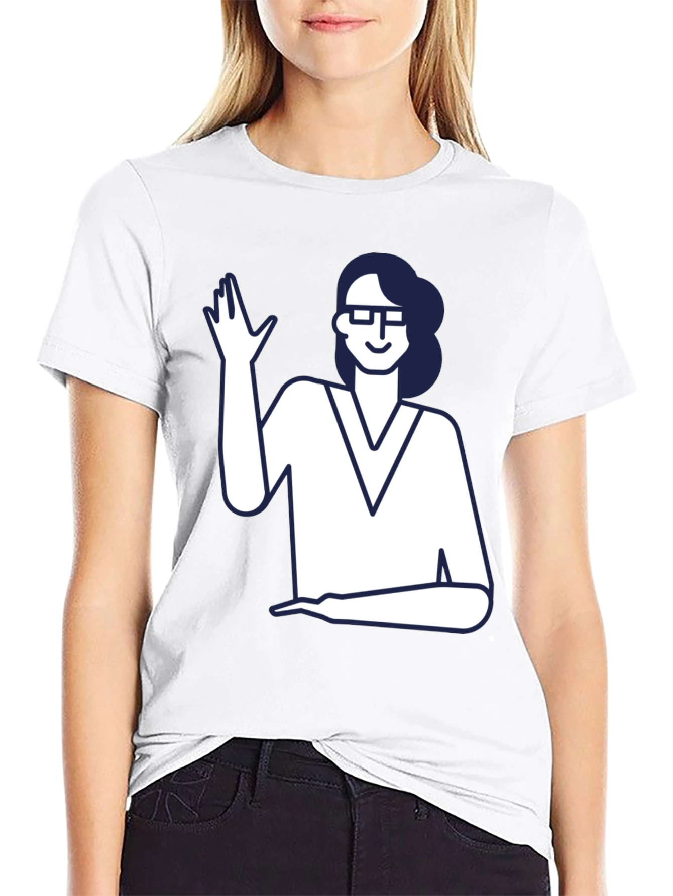 Black Nerdy Waving Woman Graphic Tee view 9