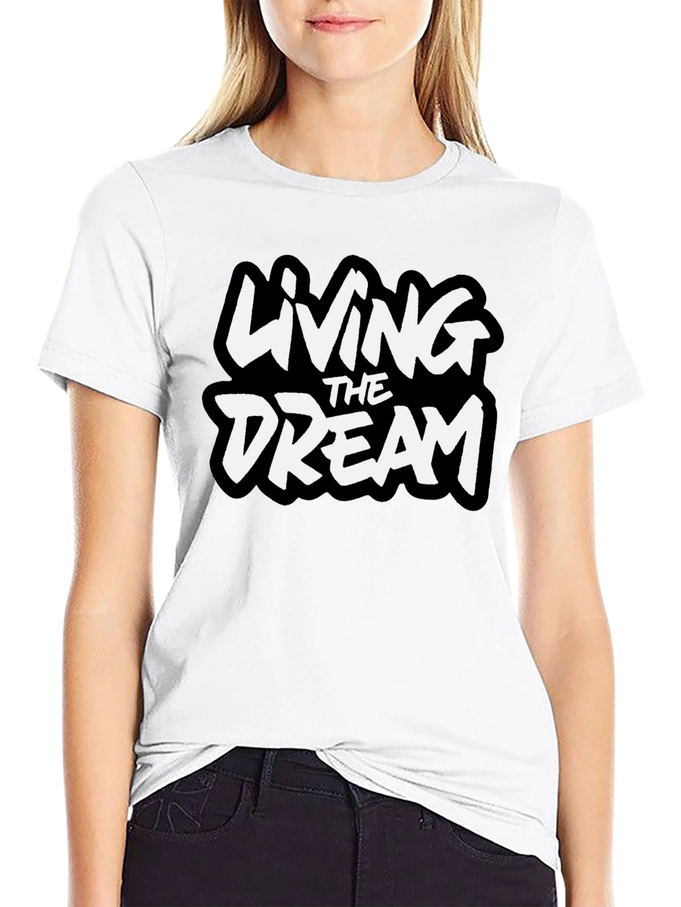 Black Living The Dream Graphic Tee - Black Cotton Blend view 9