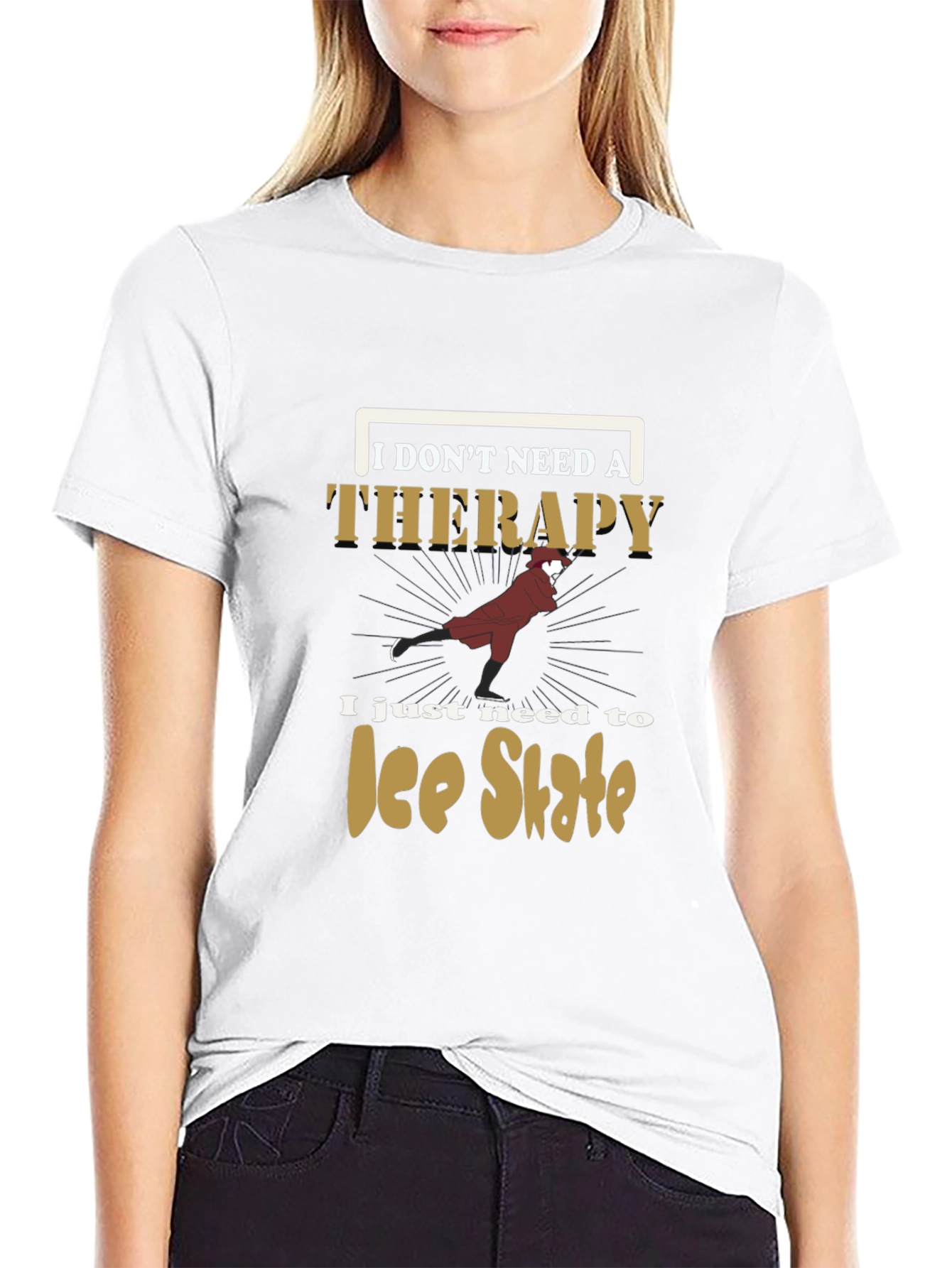 Black Ice Skate Therapy T-Shirt - Funny Ice Skating Tee view 9