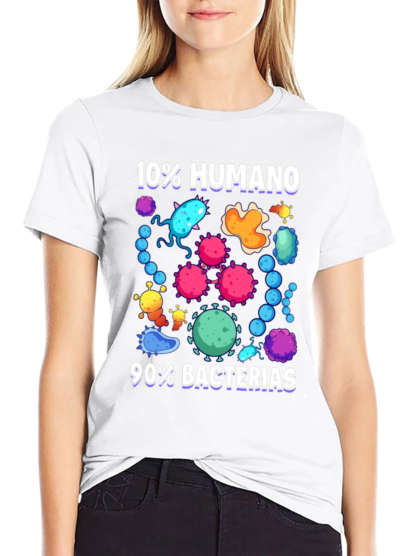 Black Funny 10% Humano 90% Bacterias Graphic T-Shirt view 9