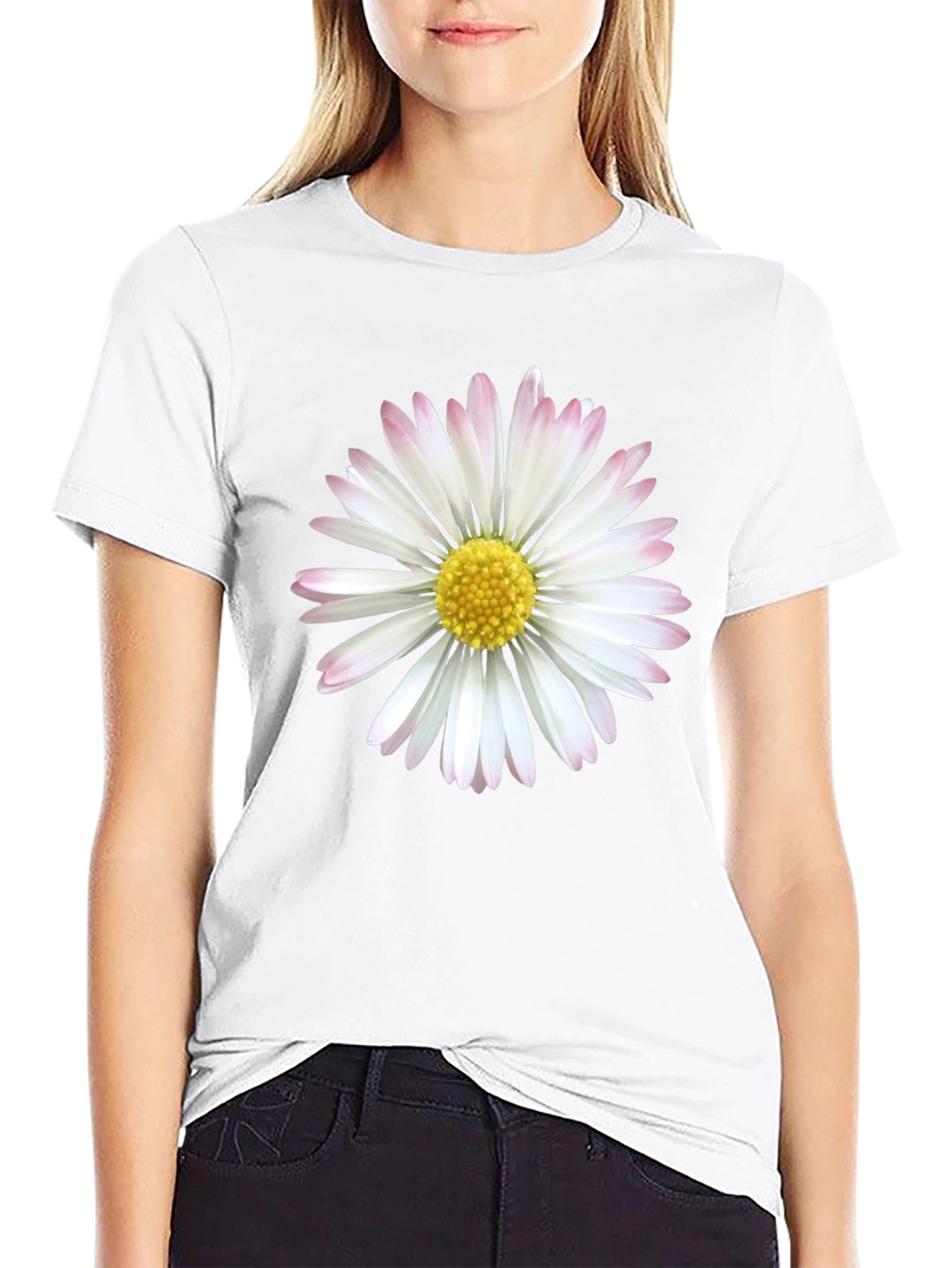 Black Daisy Flower Graphic Tee - Black Cotton Comfort view 9