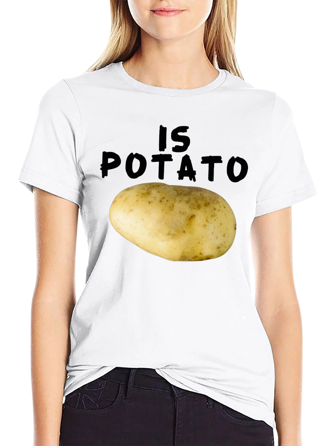Black Funny "Is Potato" Graphic Tee - Black view 9