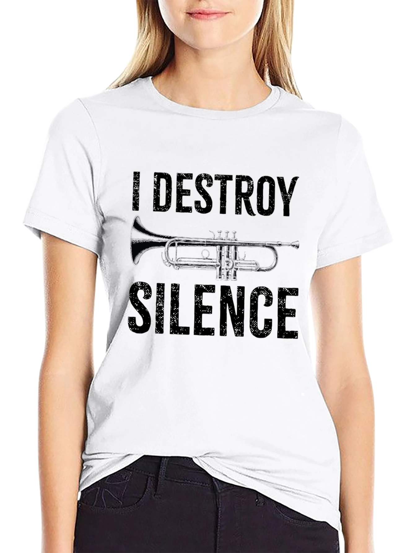 Black I Destroy Silence Trumpet Graphic T-Shirt view 9