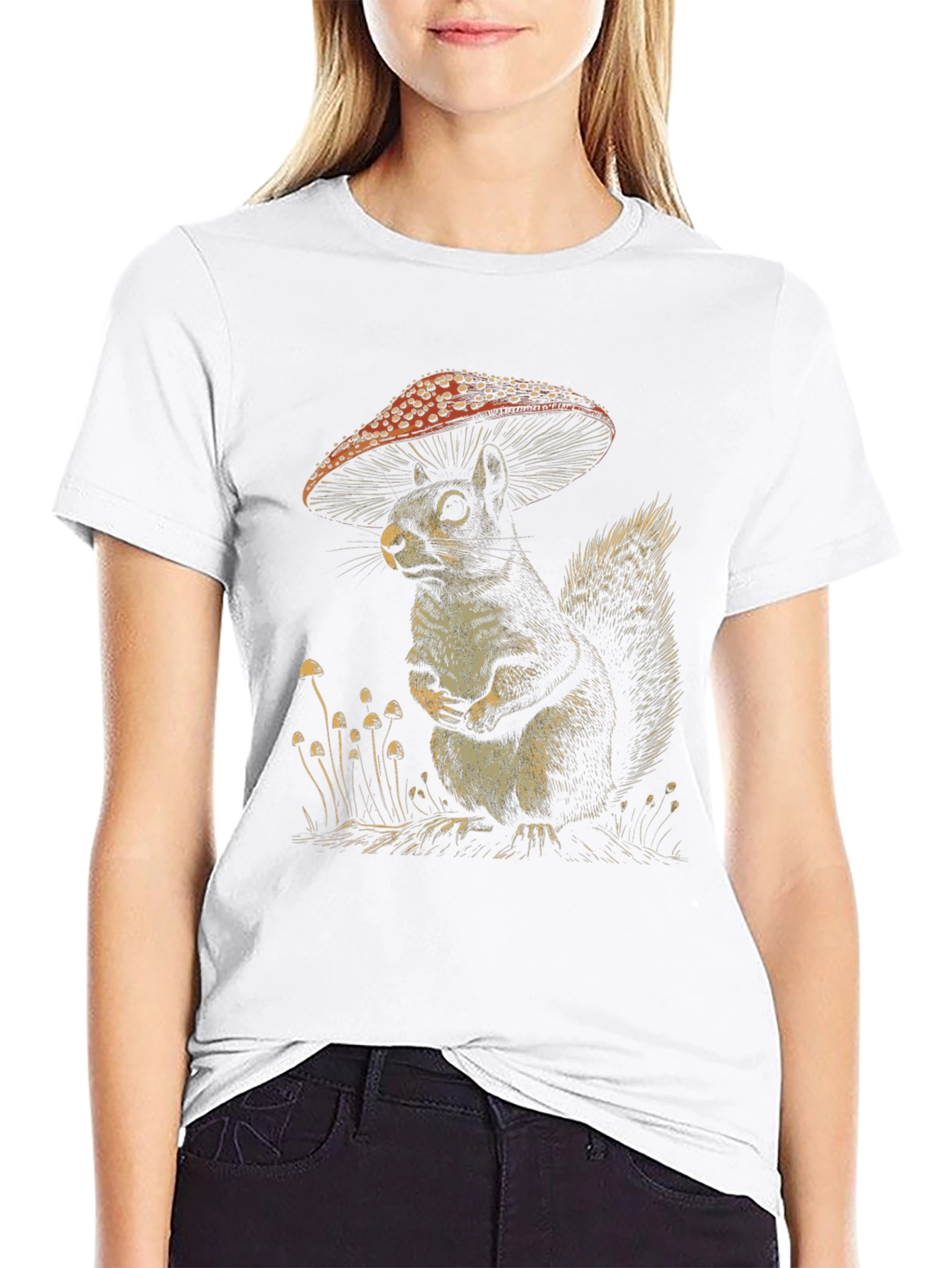 Black Mushroom Squirrel T-Shirt - Fun Graphic Tee view 9