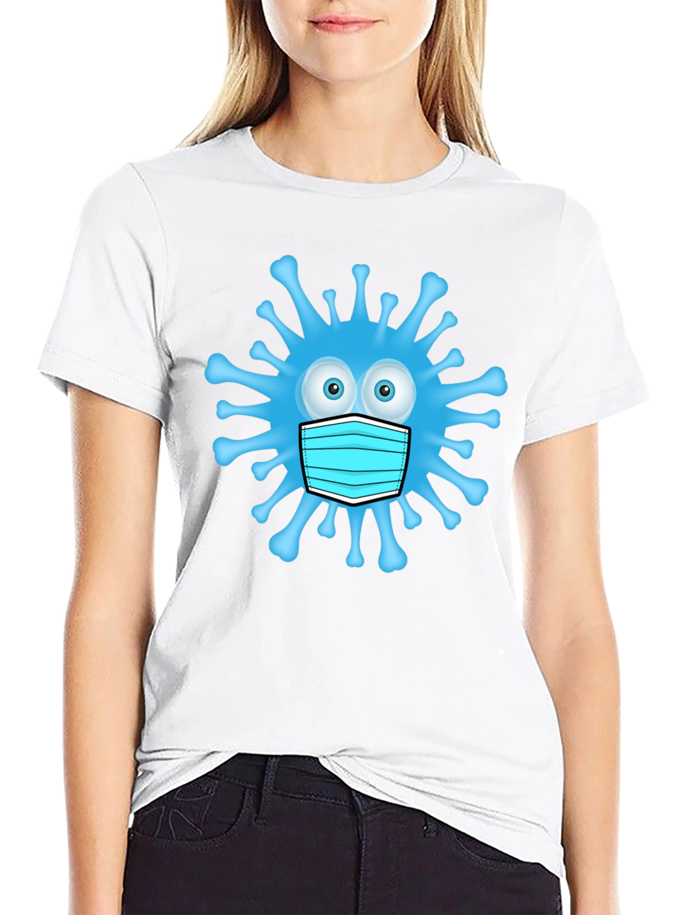 Black Cartoon Virus With Mask Men's Black T-Shirt view 9