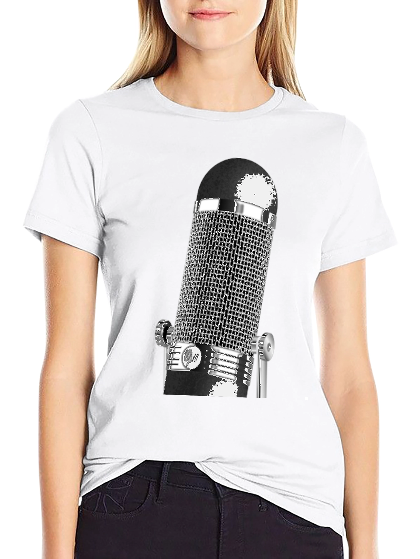 Black Vintage Microphone Graphic T-Shirt - Black view 9