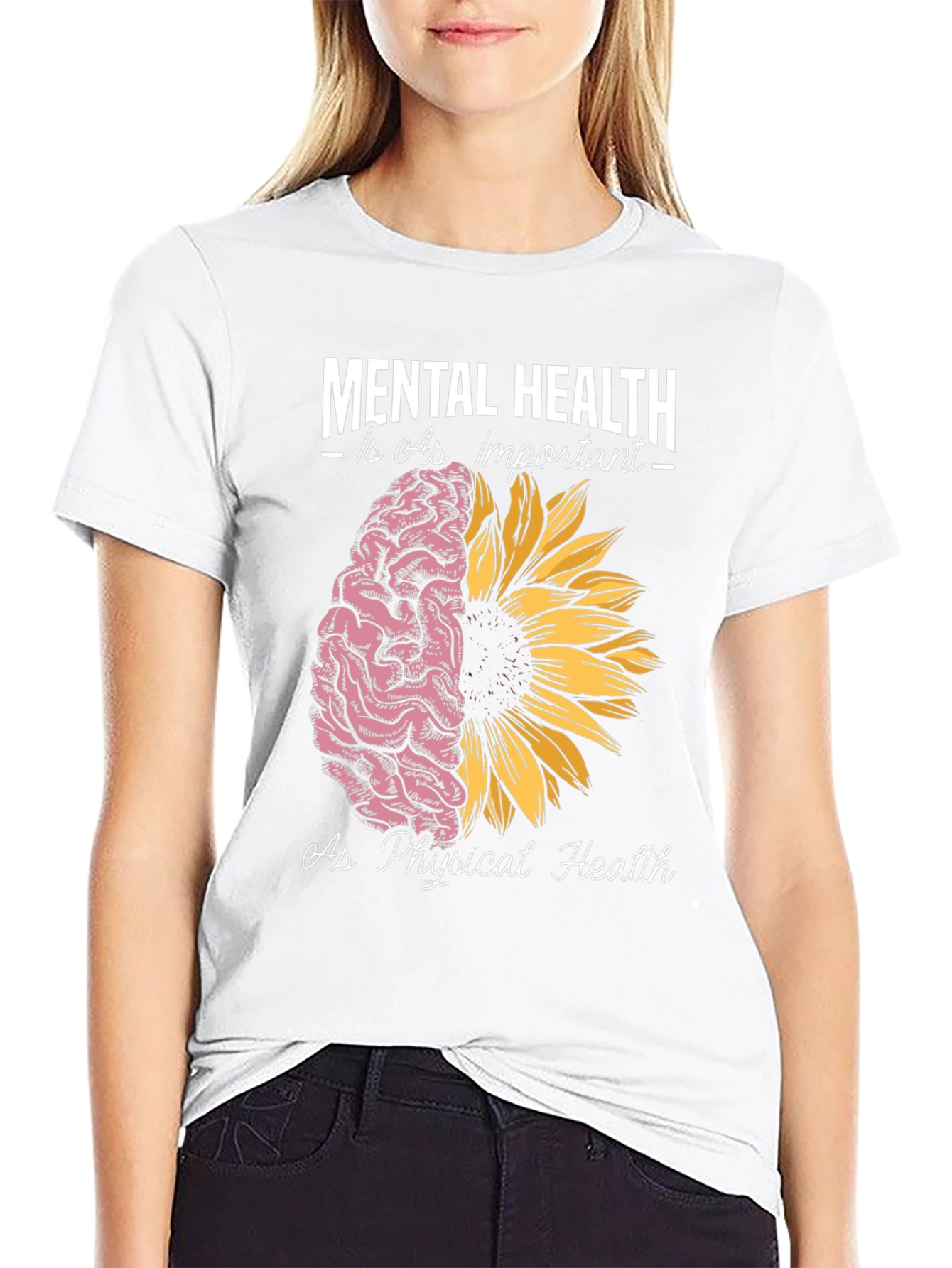 Black Mental Health Awareness Tee - Brain & Sunflower Design view 9