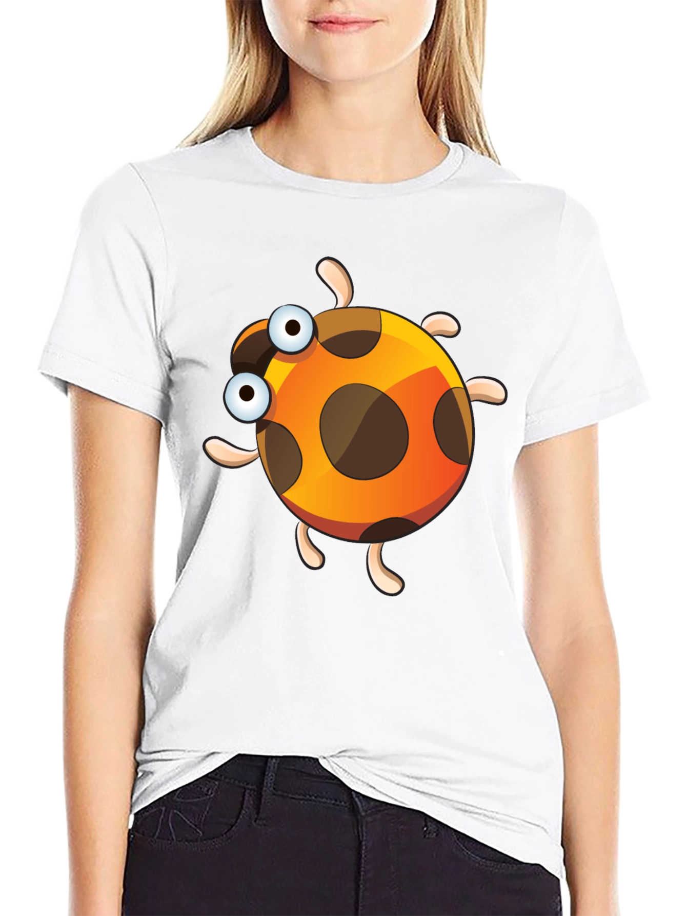 Black Cartoon Ladybug Graphic Tee - Fun & Unique Design view 9