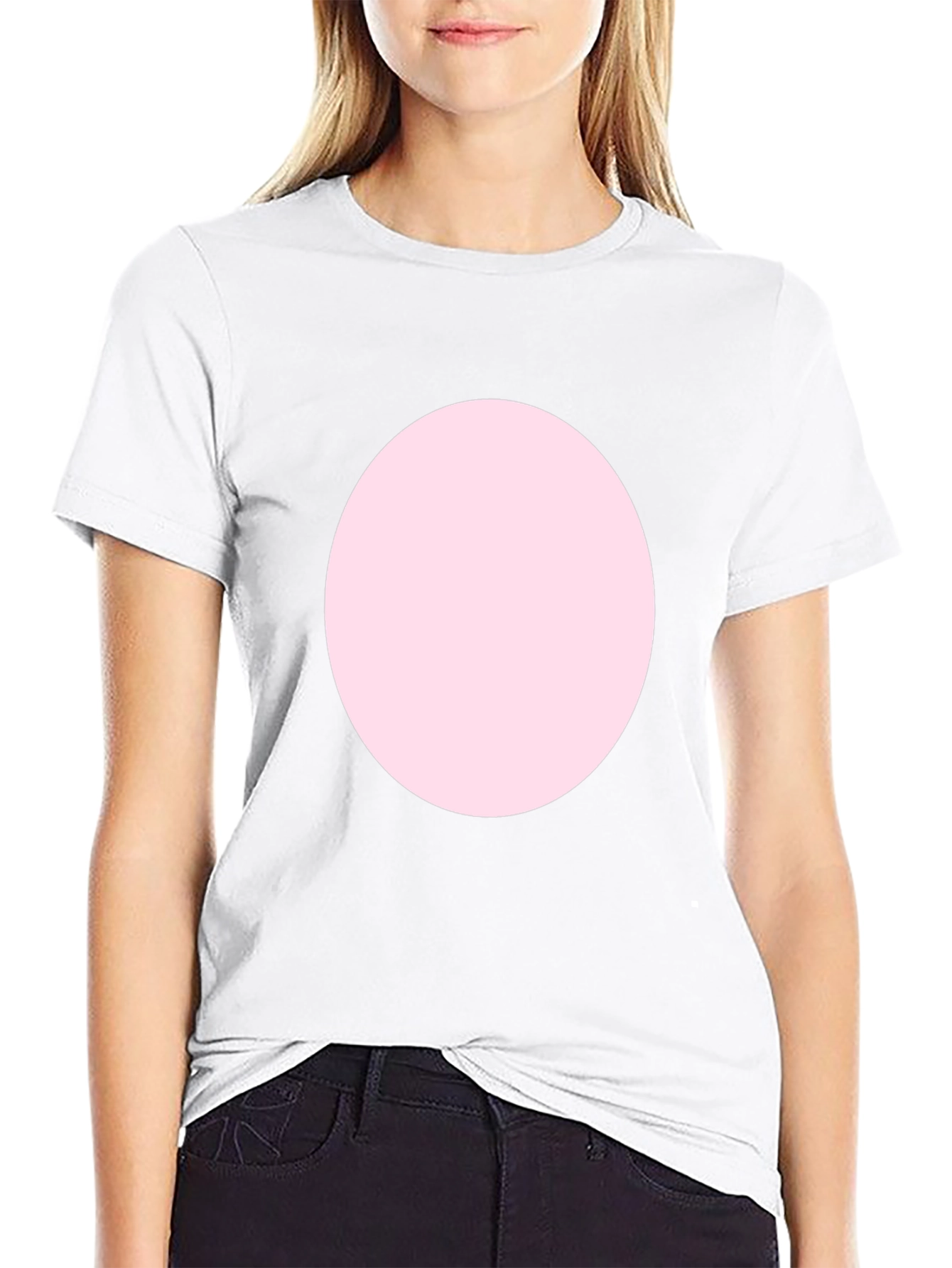 Black Black Crew Neck T-Shirt with Pink Circle view 9